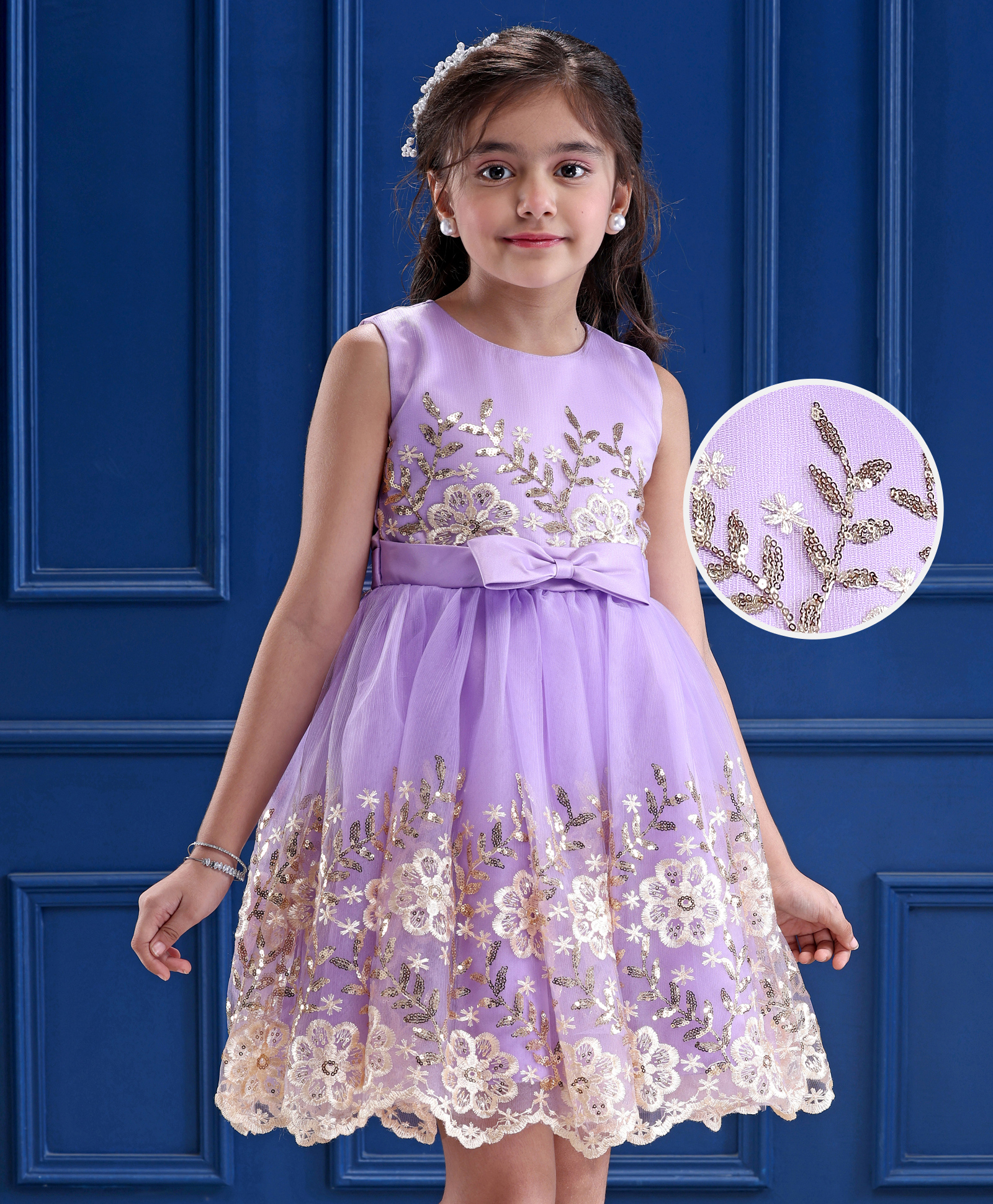 Mark & Mia Woven Sleeveless Party Dress with Floral Applique & Sequin Detailing - Lilac-picture-37