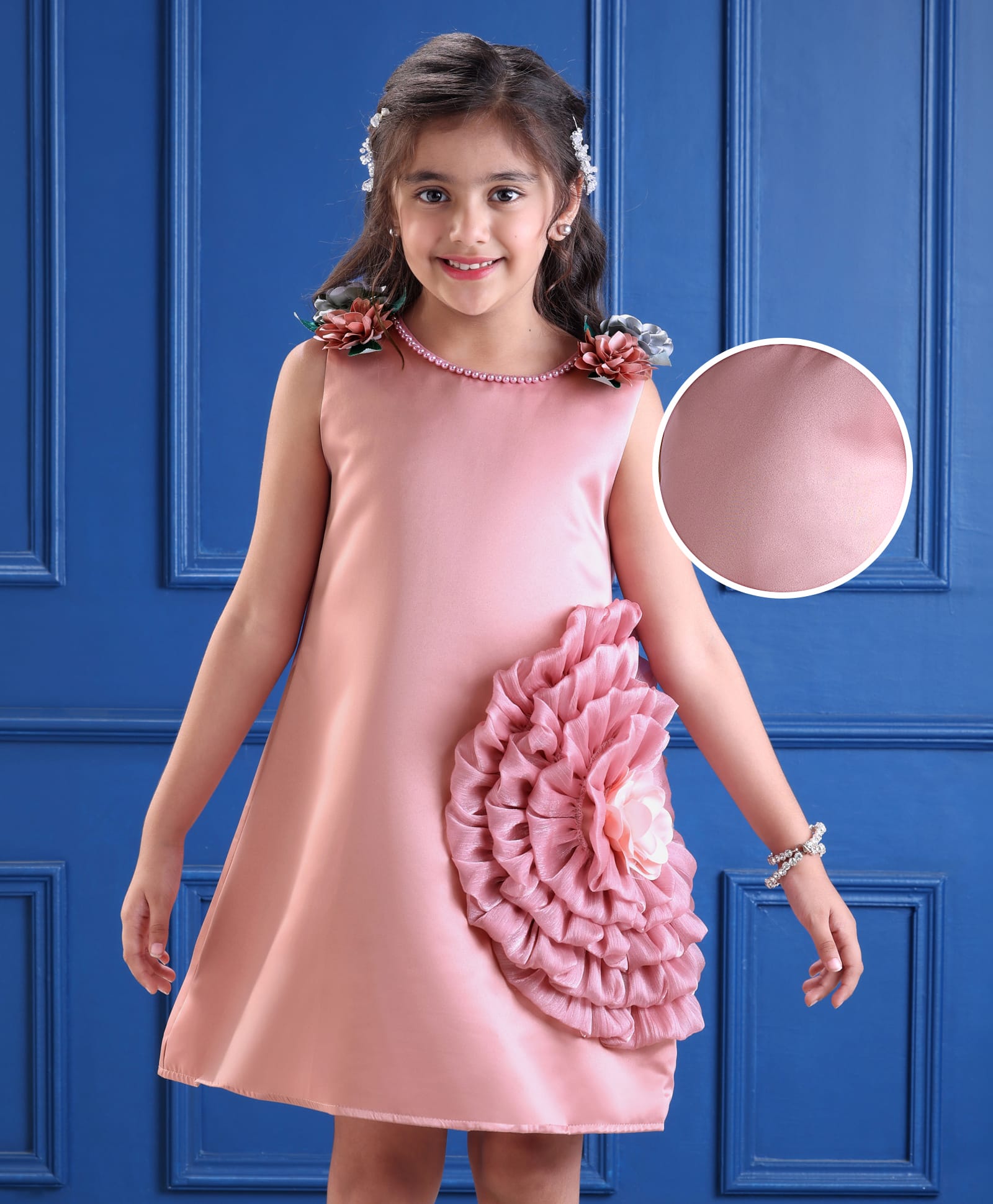 Mark & Mia Woven Sleeveless Party Dress With Floral Corsage - Pink-picture-26