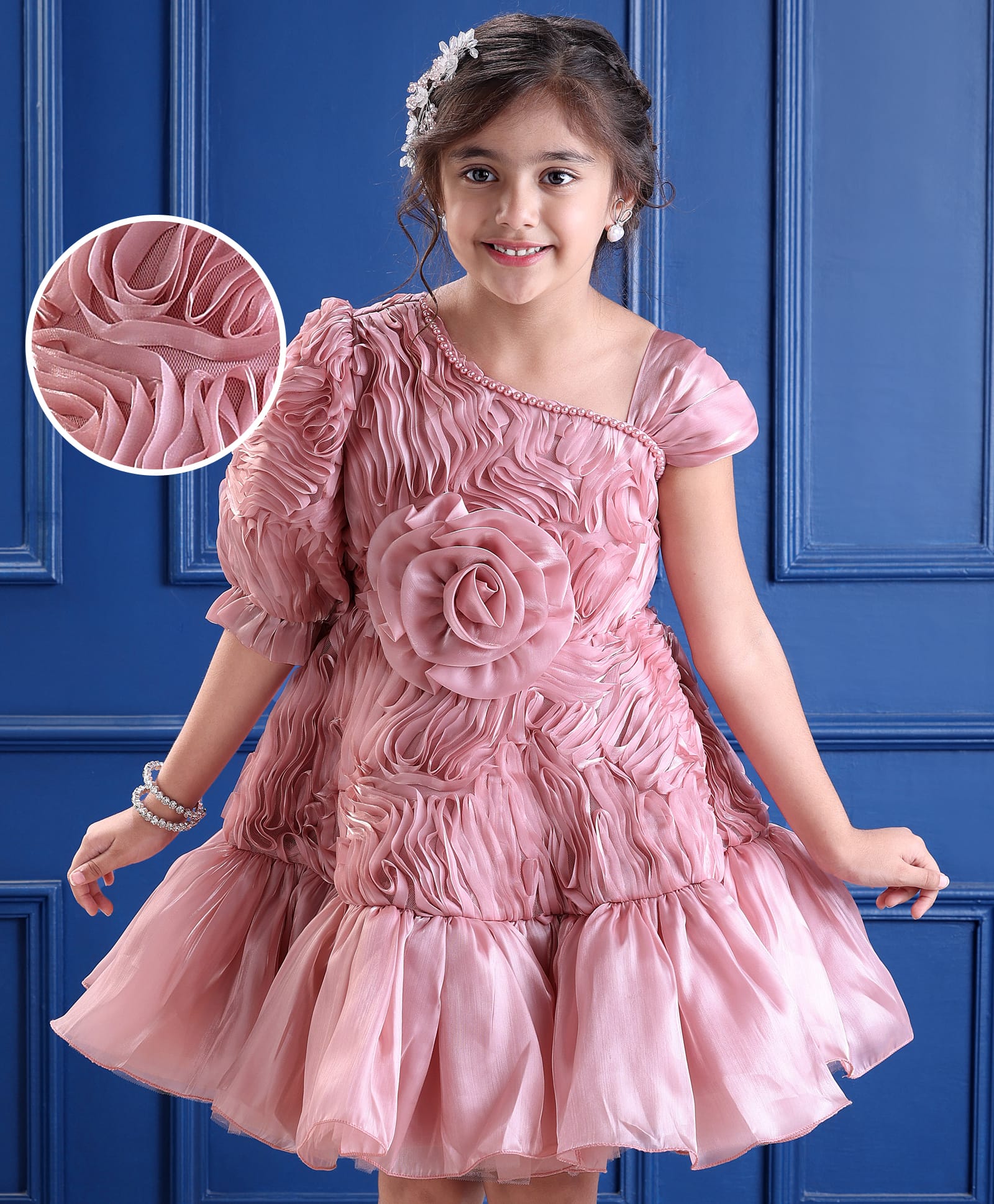 Mark & Mia Woven Sleeveless Party Dress With Floral Corsage - Pink-picture-10