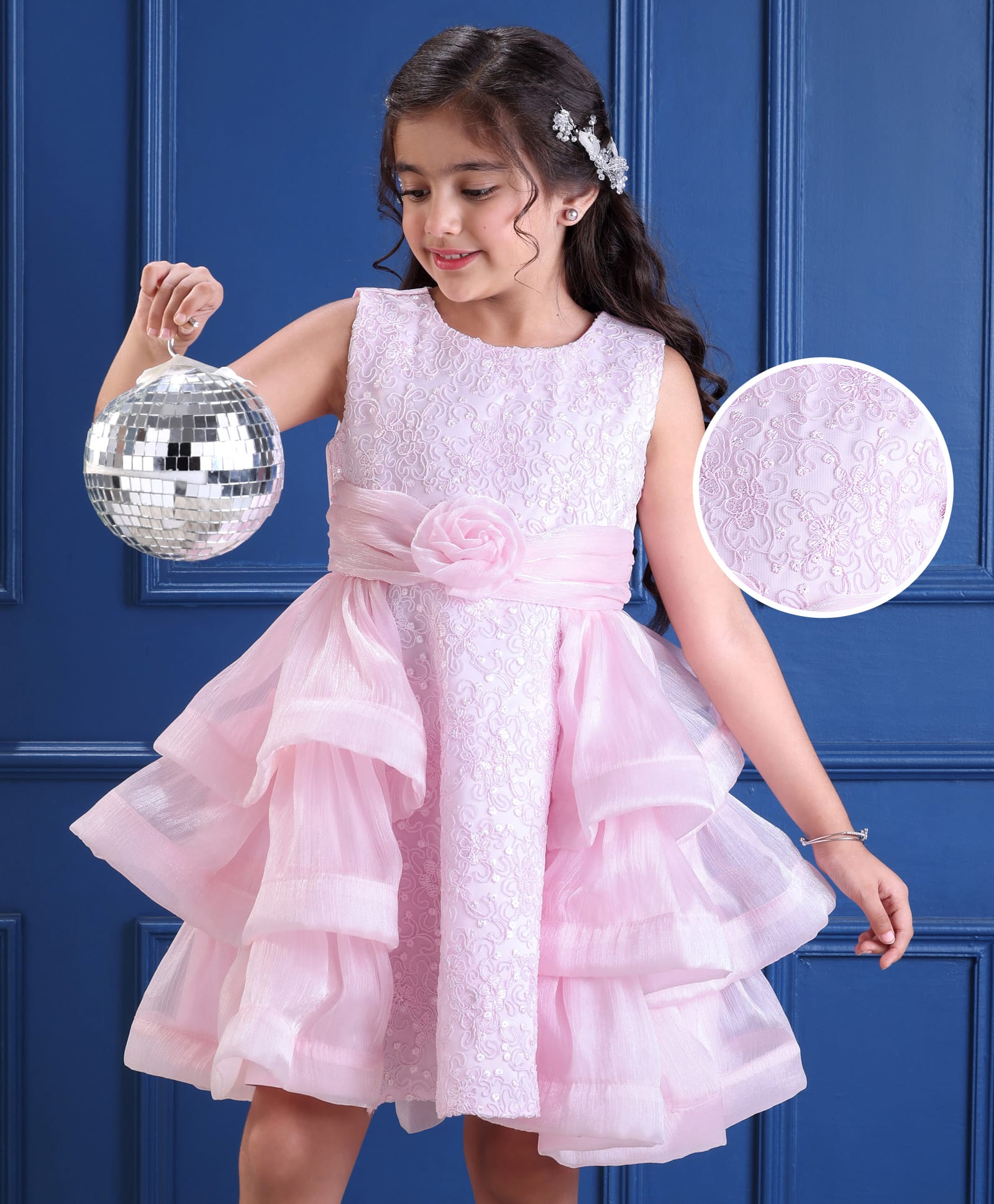Mark & Mia Woven Sleeveless Party Dress with Floral Applique & Embroidery - Pink-picture-24