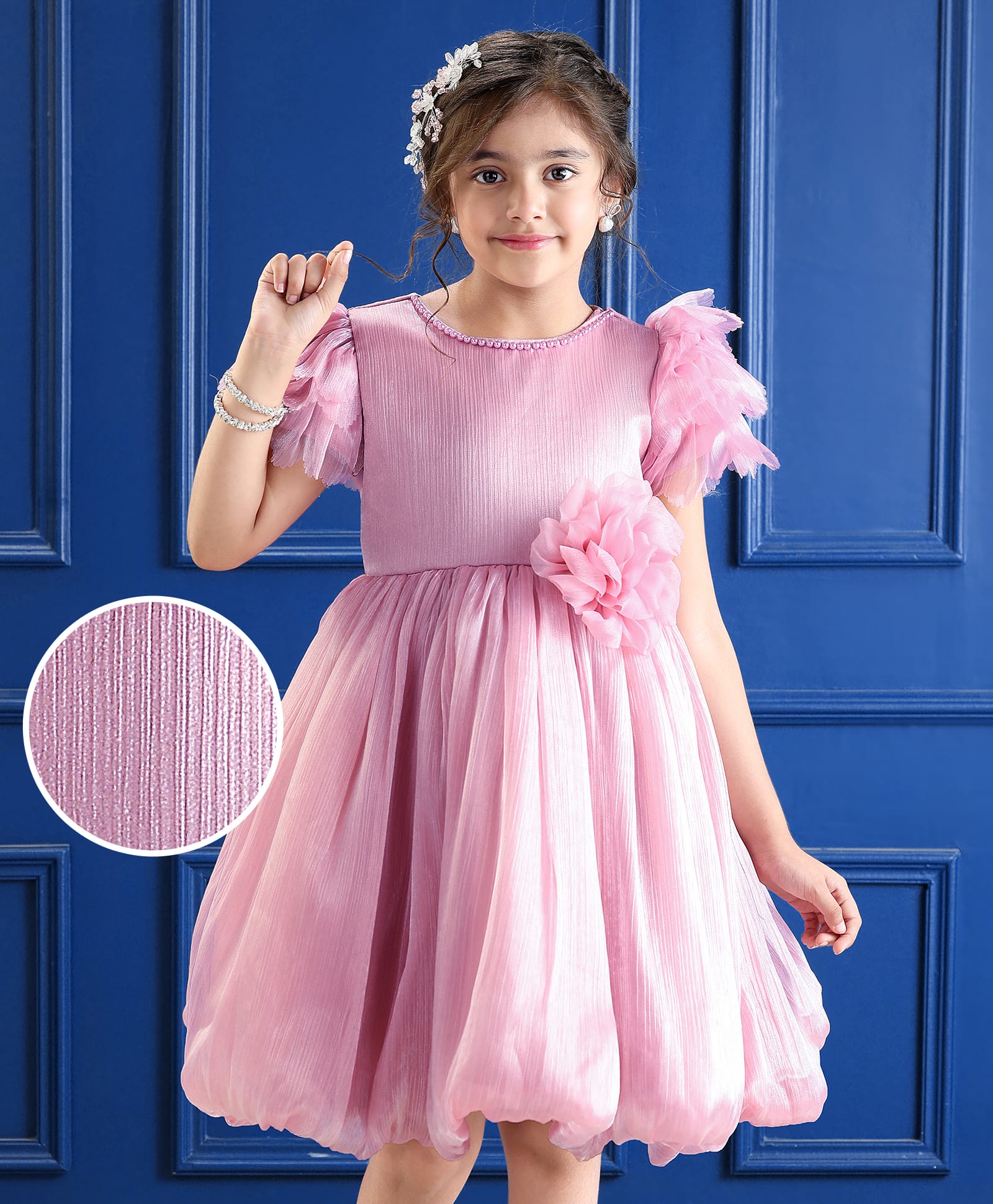 Mark & Mia Woven Frill Sleeves Party Dress With Floral Applique - Pink-picture-42