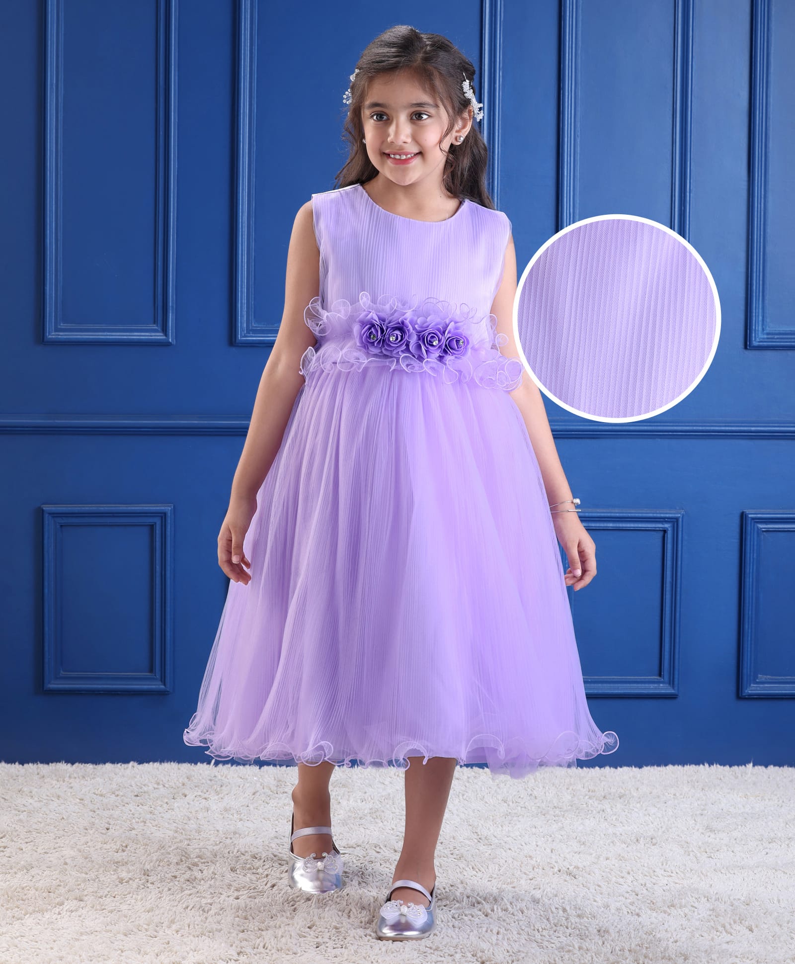 Mark & Mia Woven Sleeveless Party Dress With Floral Applique & Textured Yoke - Lavender-picture-34