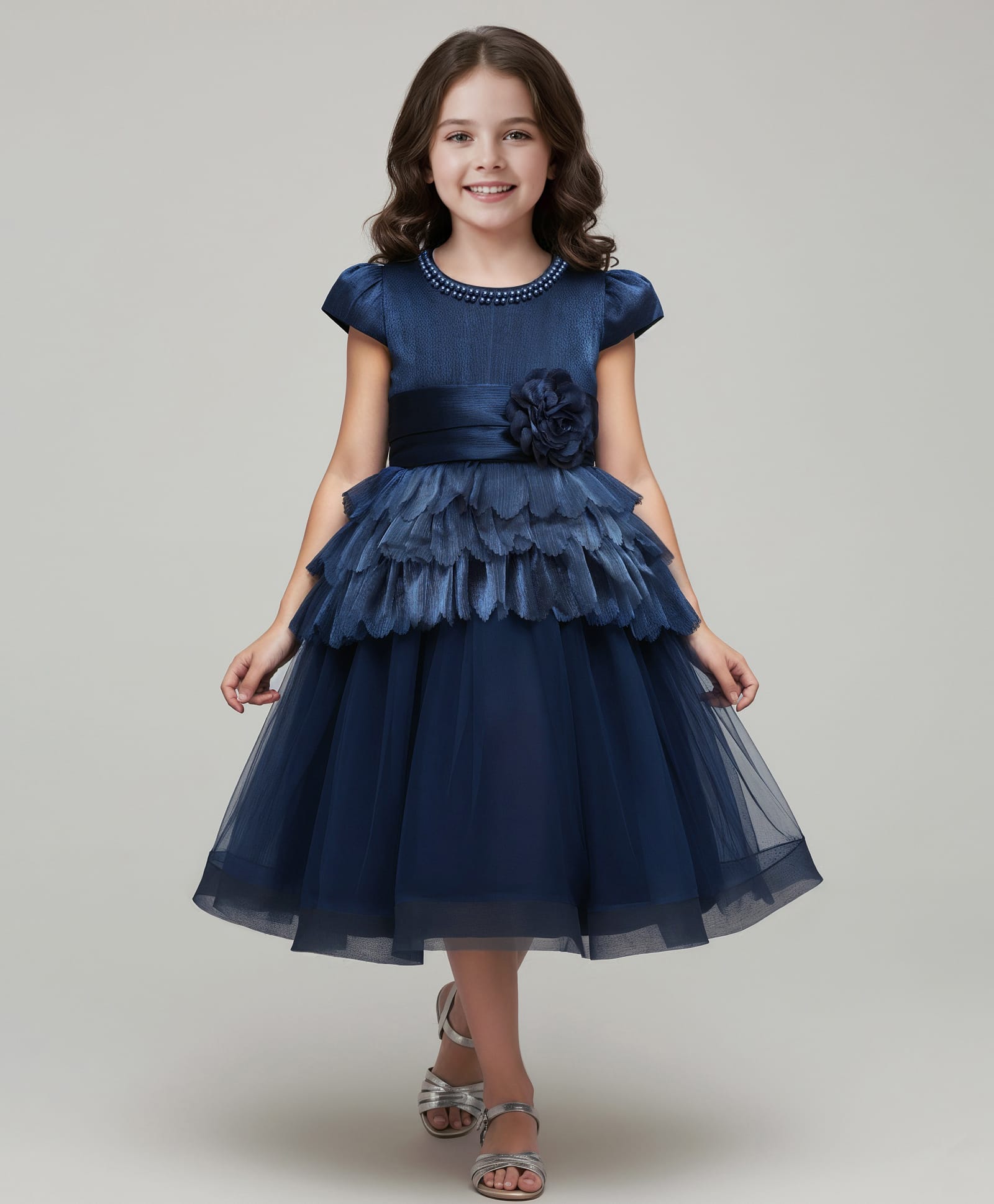 Mark & Mia Woven Cap Sleeves Party Dress With Floral Applique - Navy Blue-picture-21