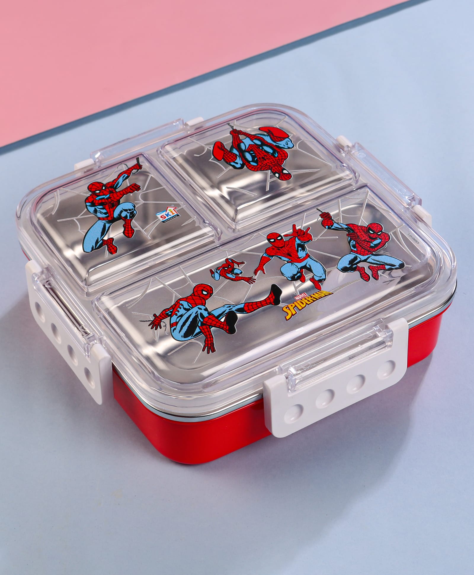 Marvel by SKI Avengers Brunch 3 Compartment Steel Inner Insulated Bento Lunch Box 600 ml - Red-image-14