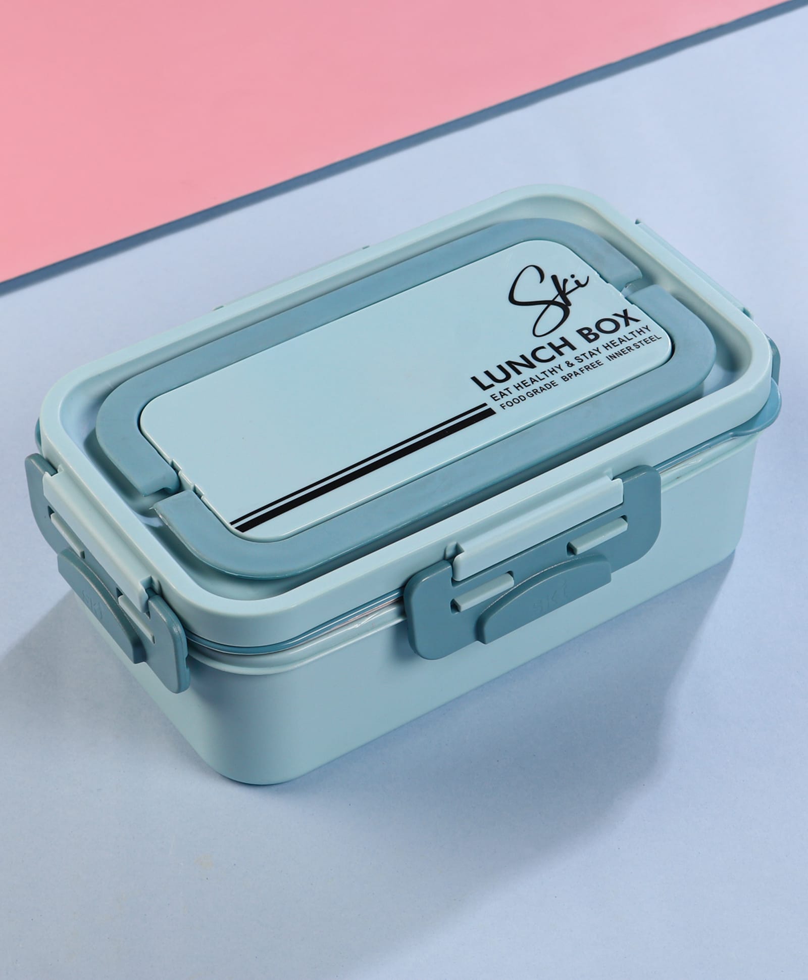 SKI Plastoware Leak Proof Lunch Box with Inner Container & Spoon - Light Blue-image-24