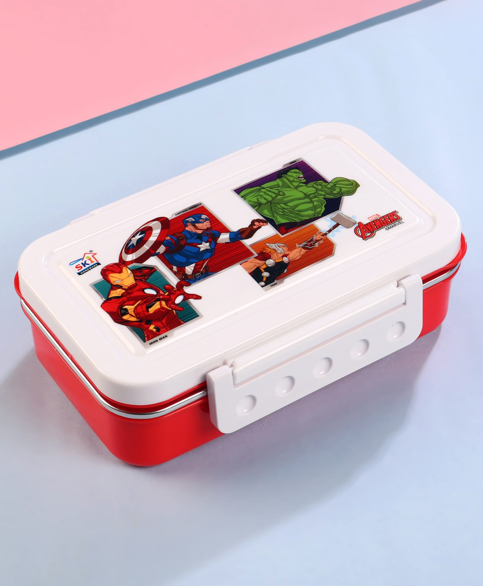 Marvel by SKI Avengers Bagel Steel Inner Insulated Lunch Box 480 ml - Red & White-image-37