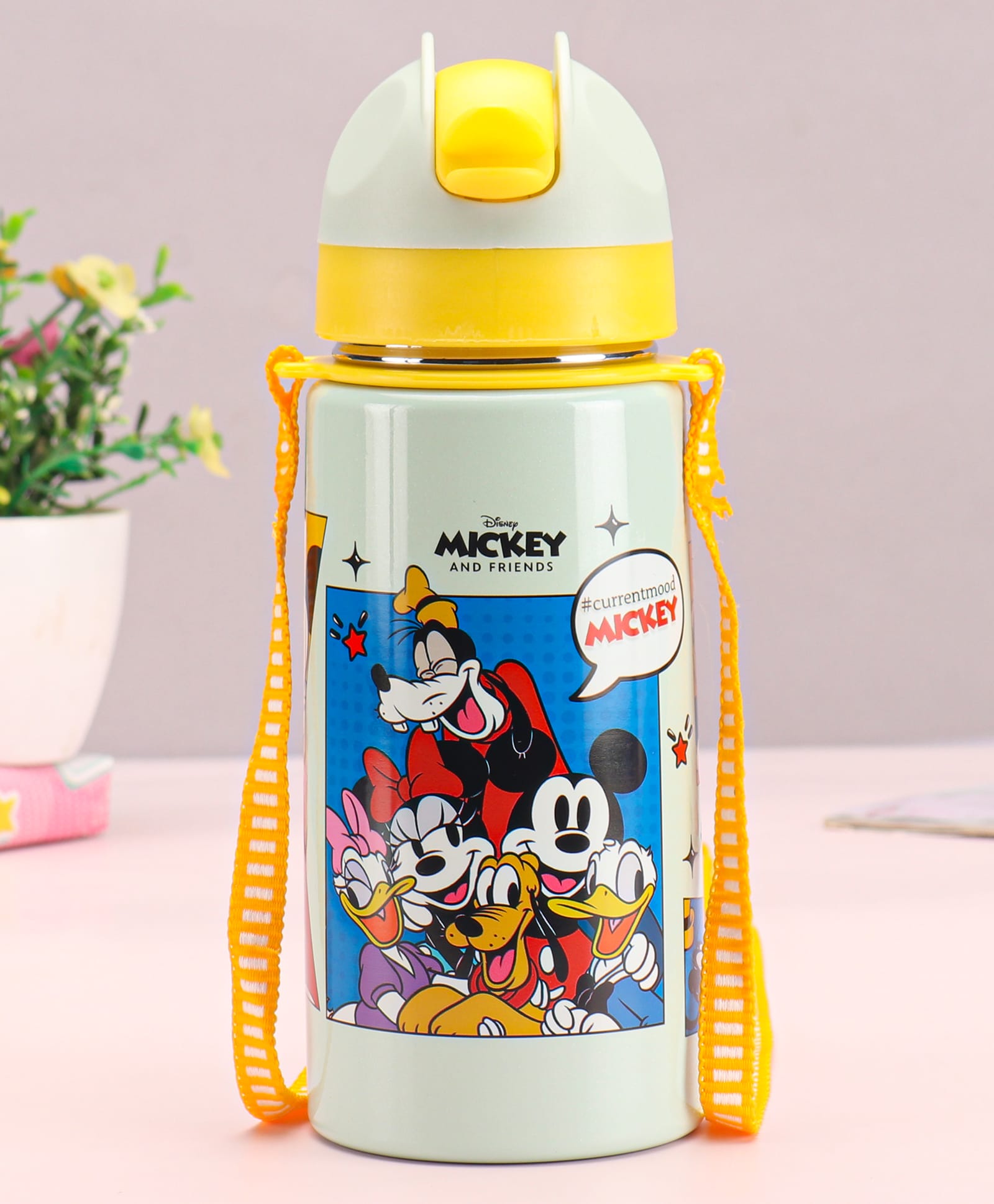 Disney by SKI Stainless Steel Single Wall Water Bottle with Mickey & Friends Print Yellow - 550 ml-image-16