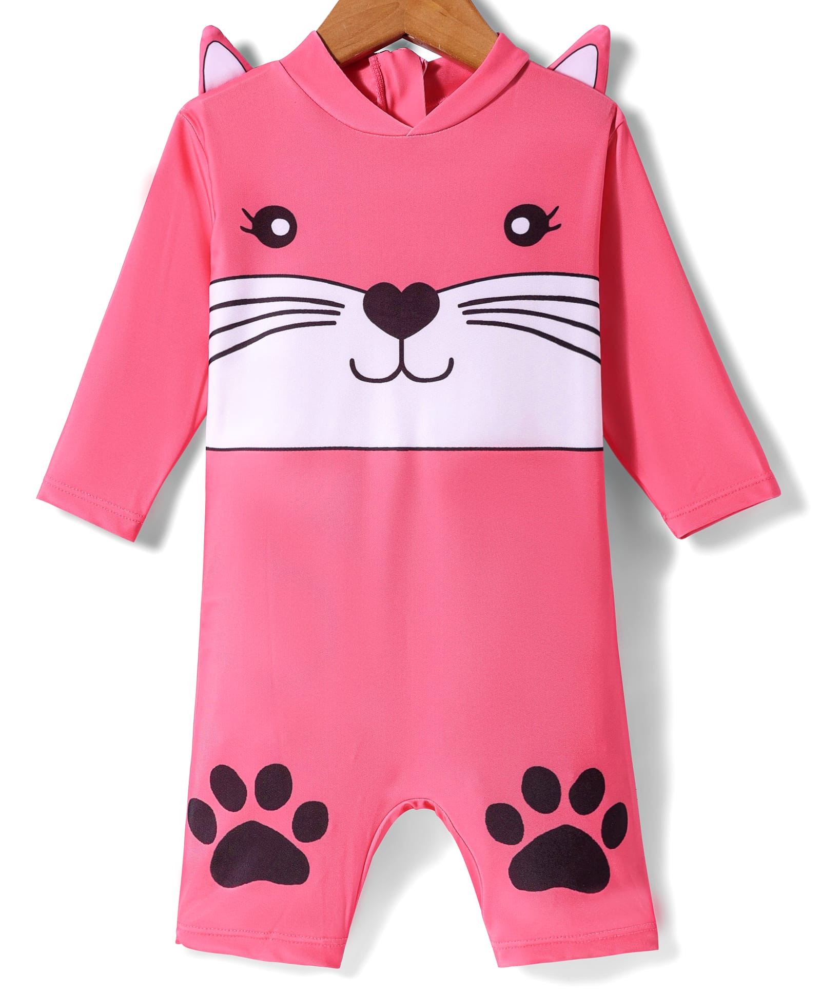 KIDLINGSS Full Sleeves Cat Printed & Applique Detailed Legged Swimsuit - Pink-image-49
