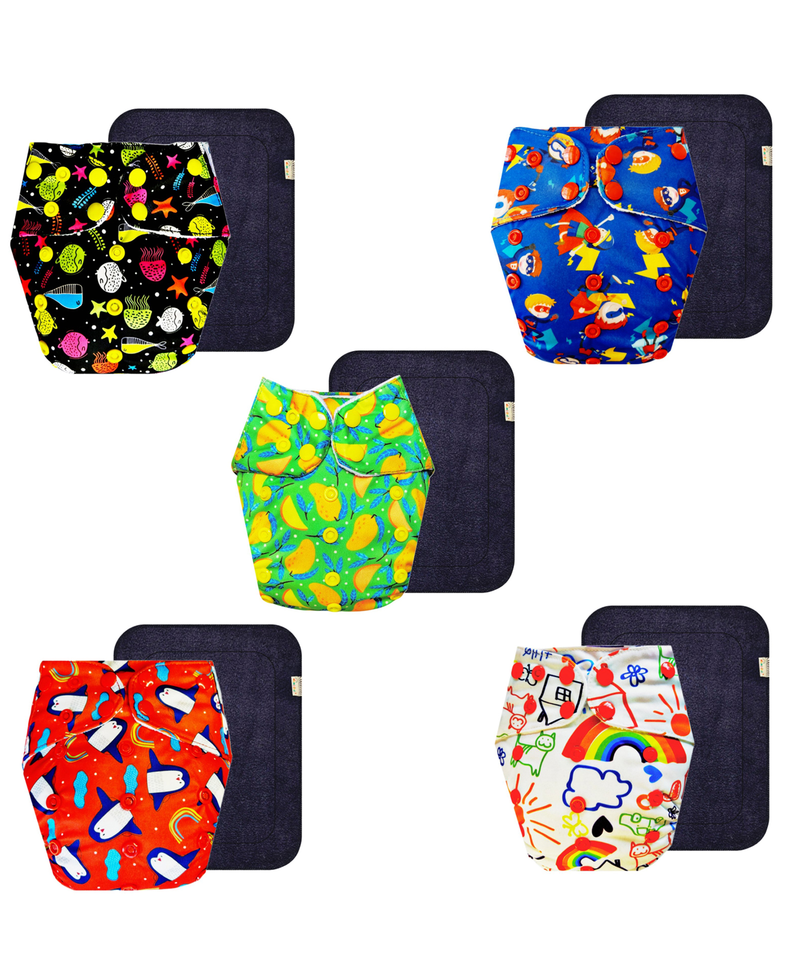 Dumbledo Premium Cloth Diaper with Leak-Proof, Absorbent 6-layer Black Insert - Dryfeel with Comfortable Fit for 3 Months to 3 Years, Pack of 5-image-40