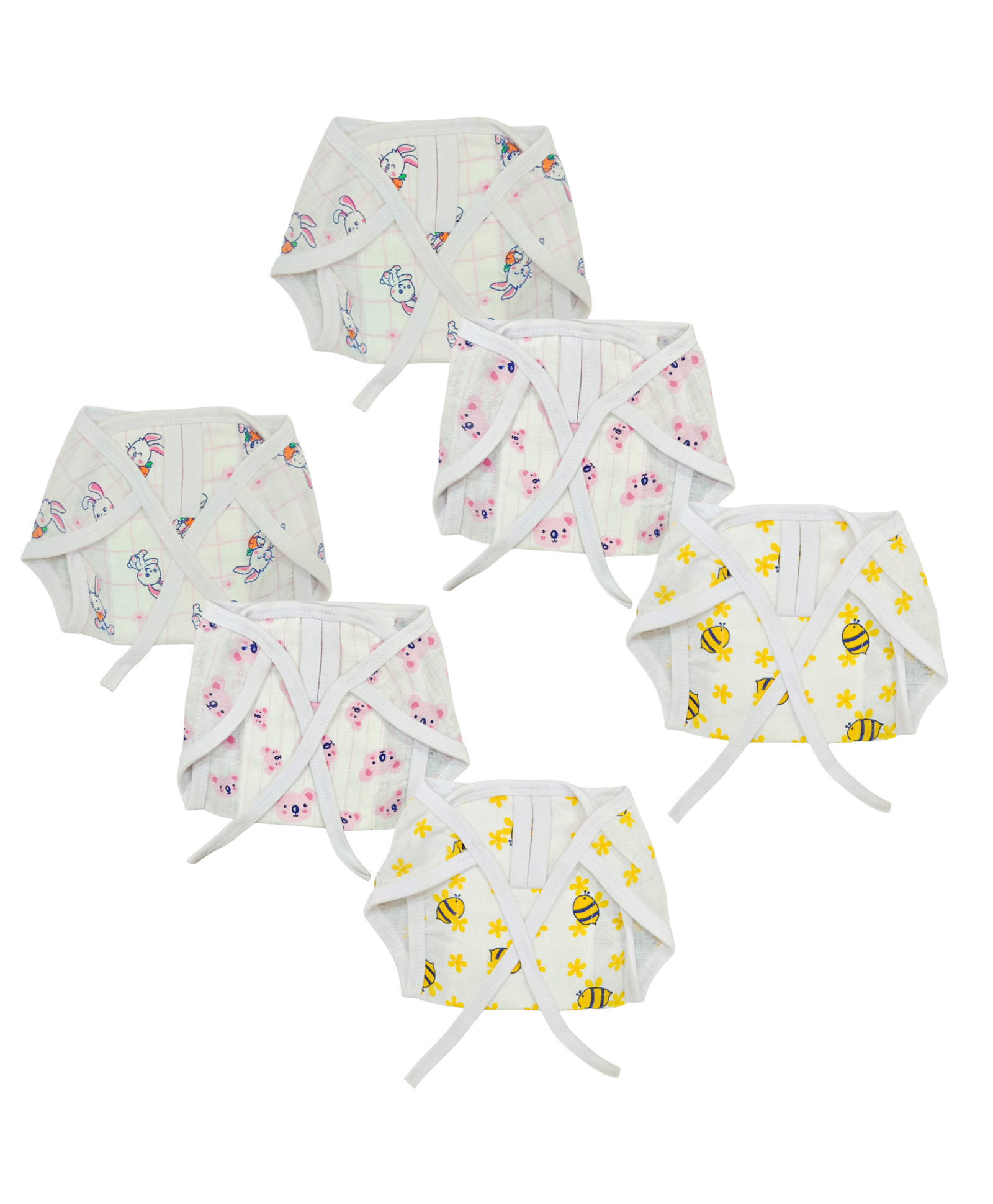 Dumbledo Newborn Muslin Cotton Printed Nappies - Multicolor Reusable Langots, U Shaped, Extra Soft Cloth Nappies for Unisex Babies, 0 - 6 Months - Pack of 6-image-29