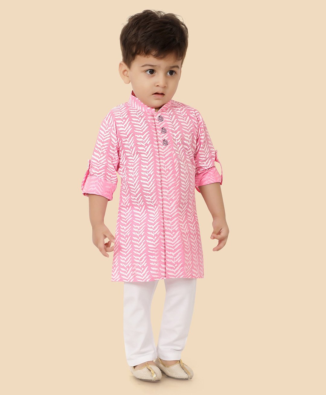 little desi Cotton Full Sleeves Ethnic Printed Kurta Pyjama Set - Pink-picture-8