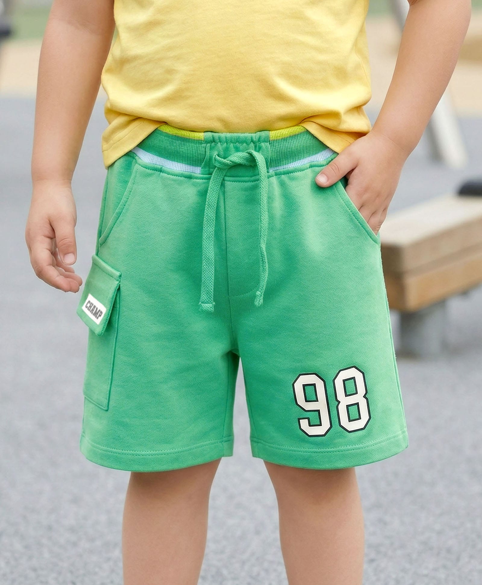 Babyhug Cotton Terry Knit Mid Thigh Shorts With Number Print - Green-picture-11