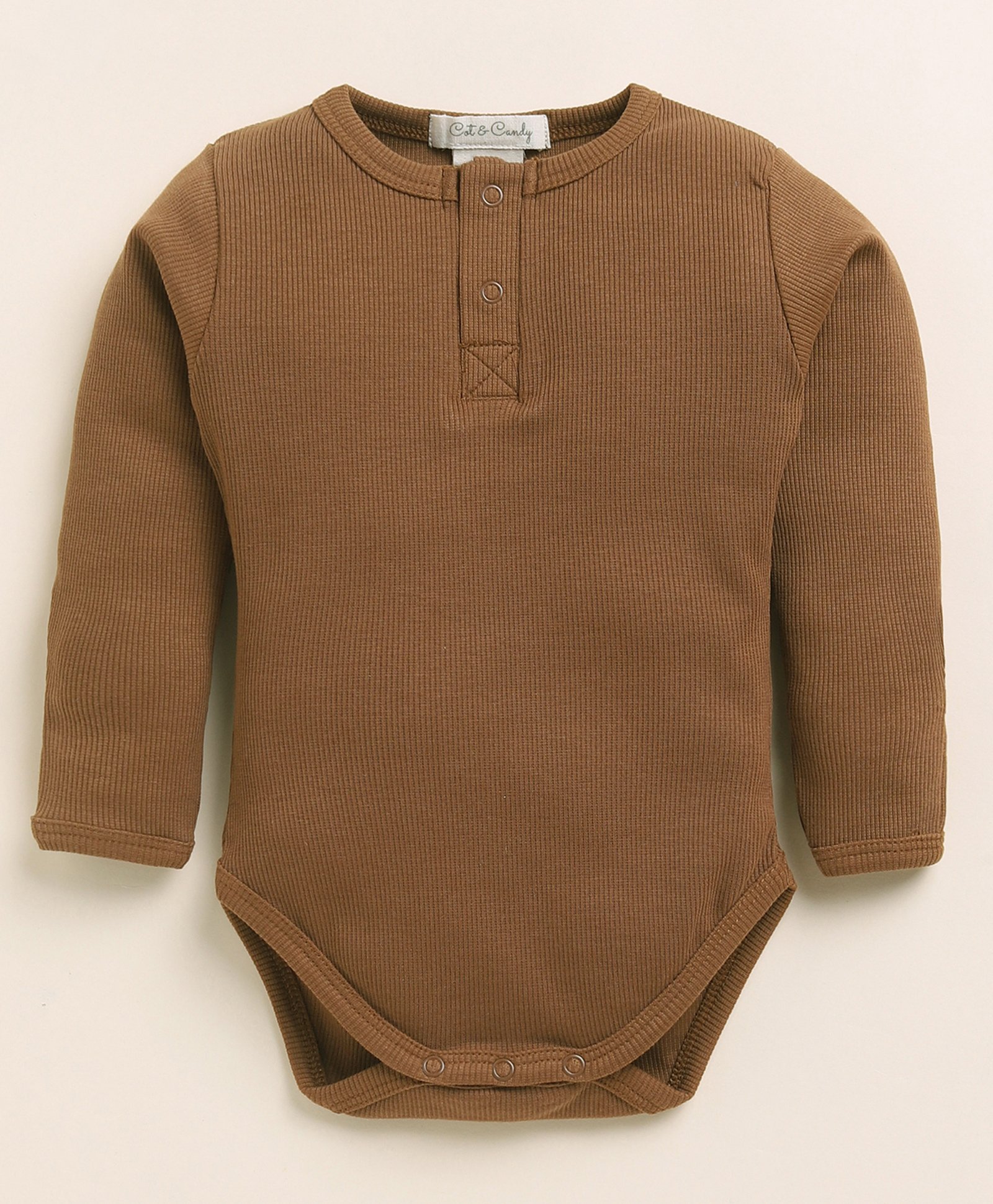 Cot & Candy Organic Cotton Full Sleeves Ribbed Onesie - Chocolate-picture-12