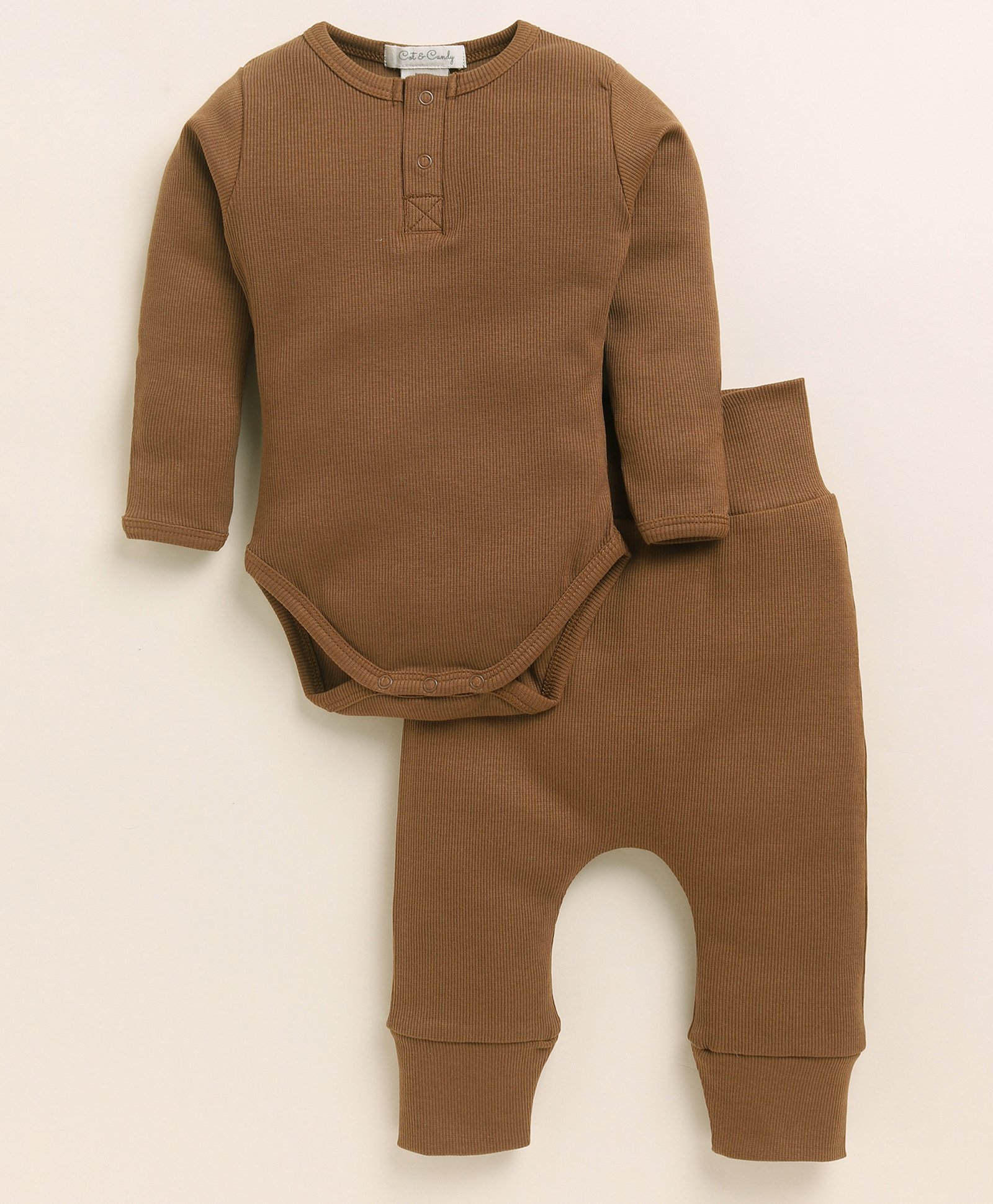 Cot & Candy Organic Cotton Full Sleeves Solid Onesie With Leggings - Chocolate-picture-24