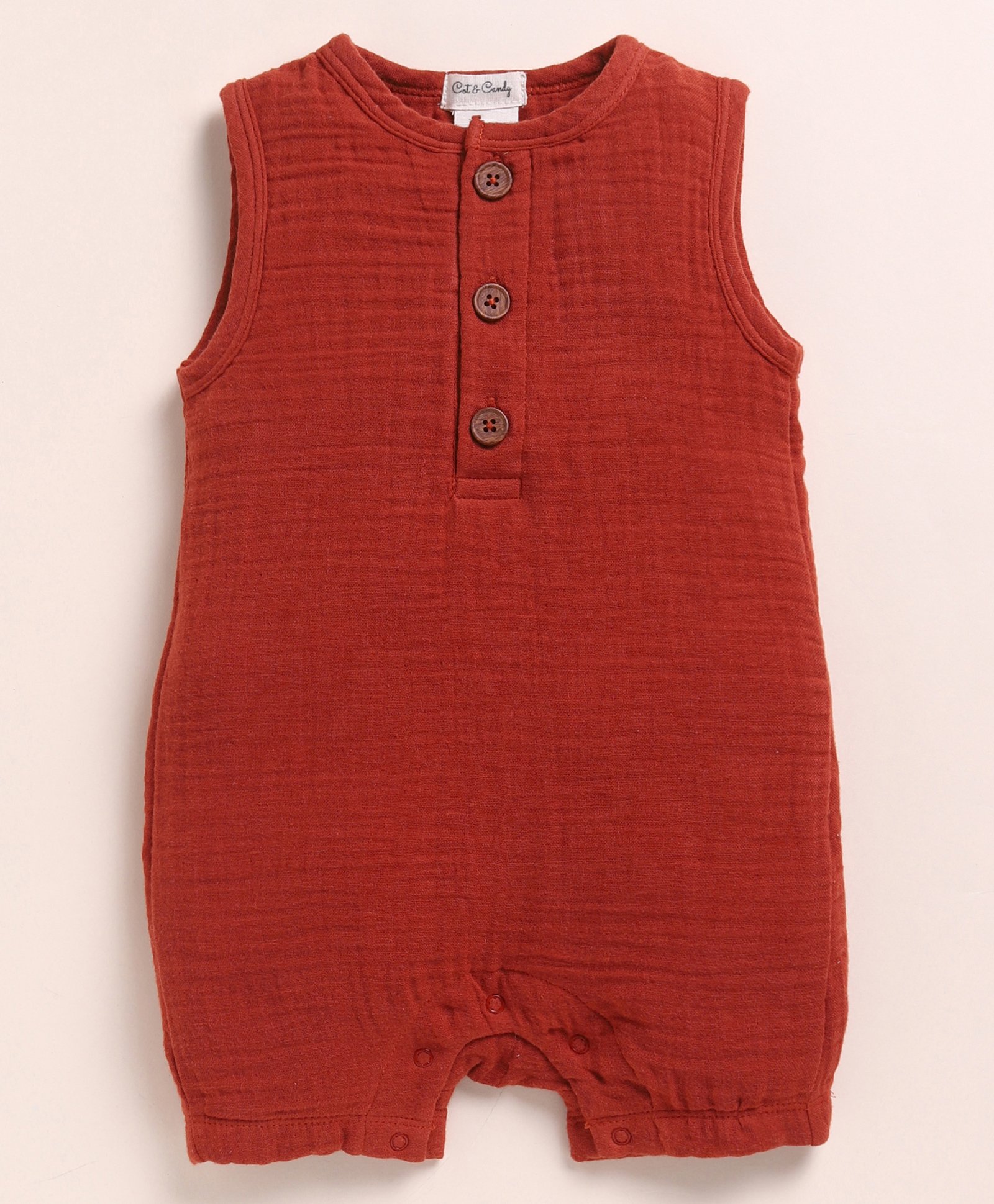 Cot & Candy Muslin Sleeveless Solid Romper - Brown-picture-30
