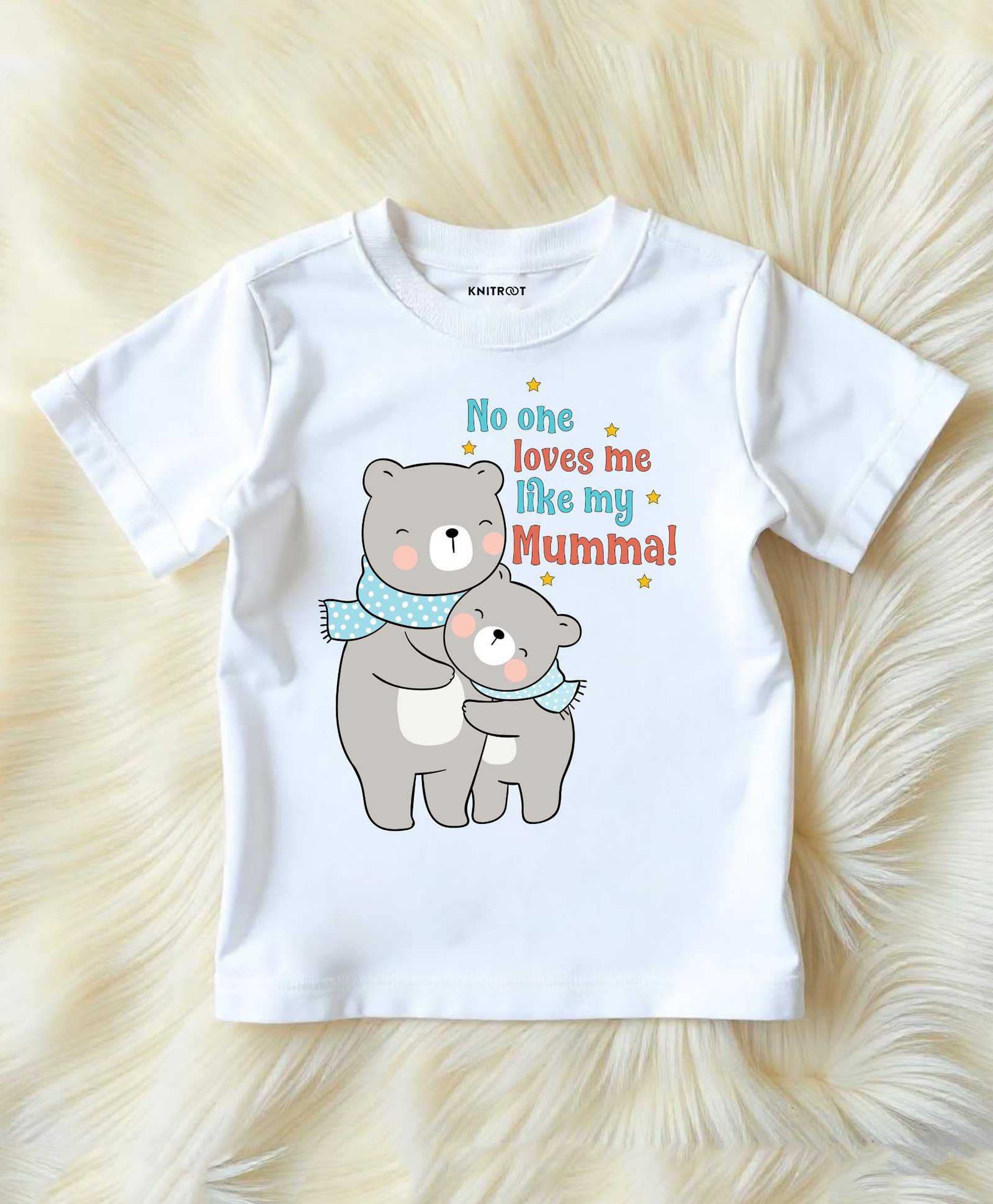 KNITROOT Cotton Lycra Mothers Day Theme Half Sleeves No One Loves Me Like My Mumma Text Printed Tee - White-image-17