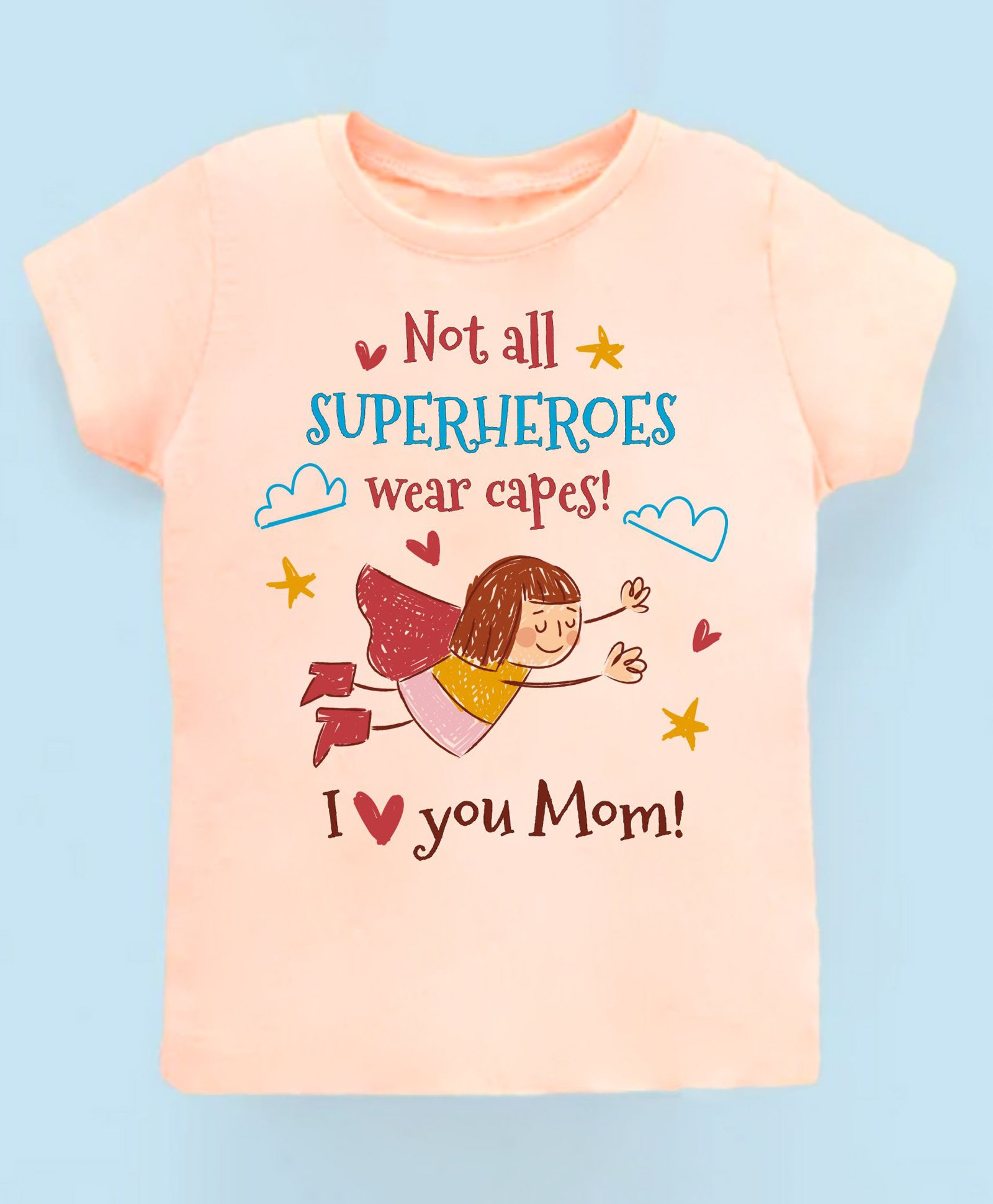 KNITROOT Cotton Lycra Mothers Day Theme Half Sleeves Not All Superheroes Wear Capes Text Printed Tee - Peach-image-49