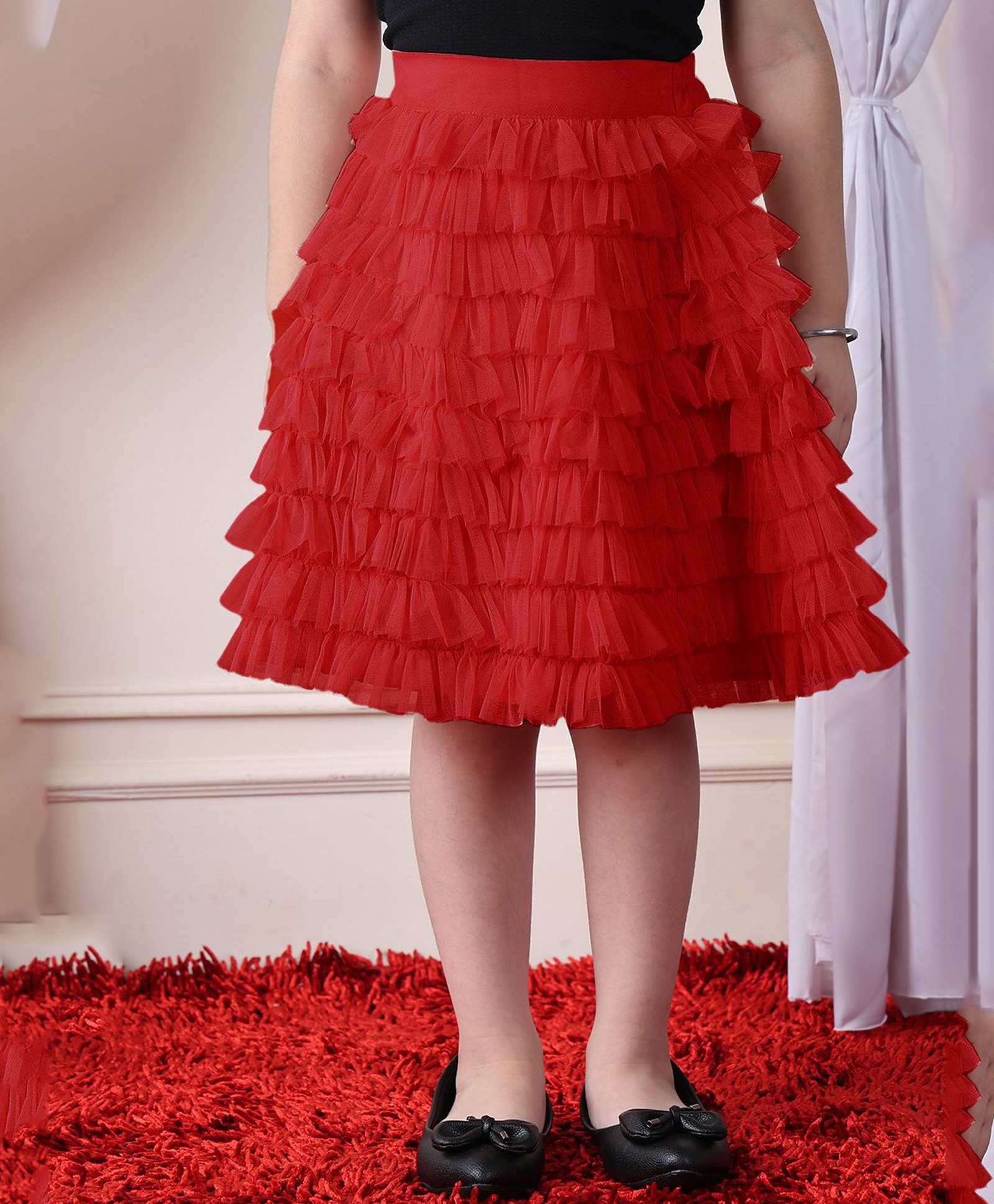 NEUDIS Net Ruffle Detailed Skirt - Red-picture-19