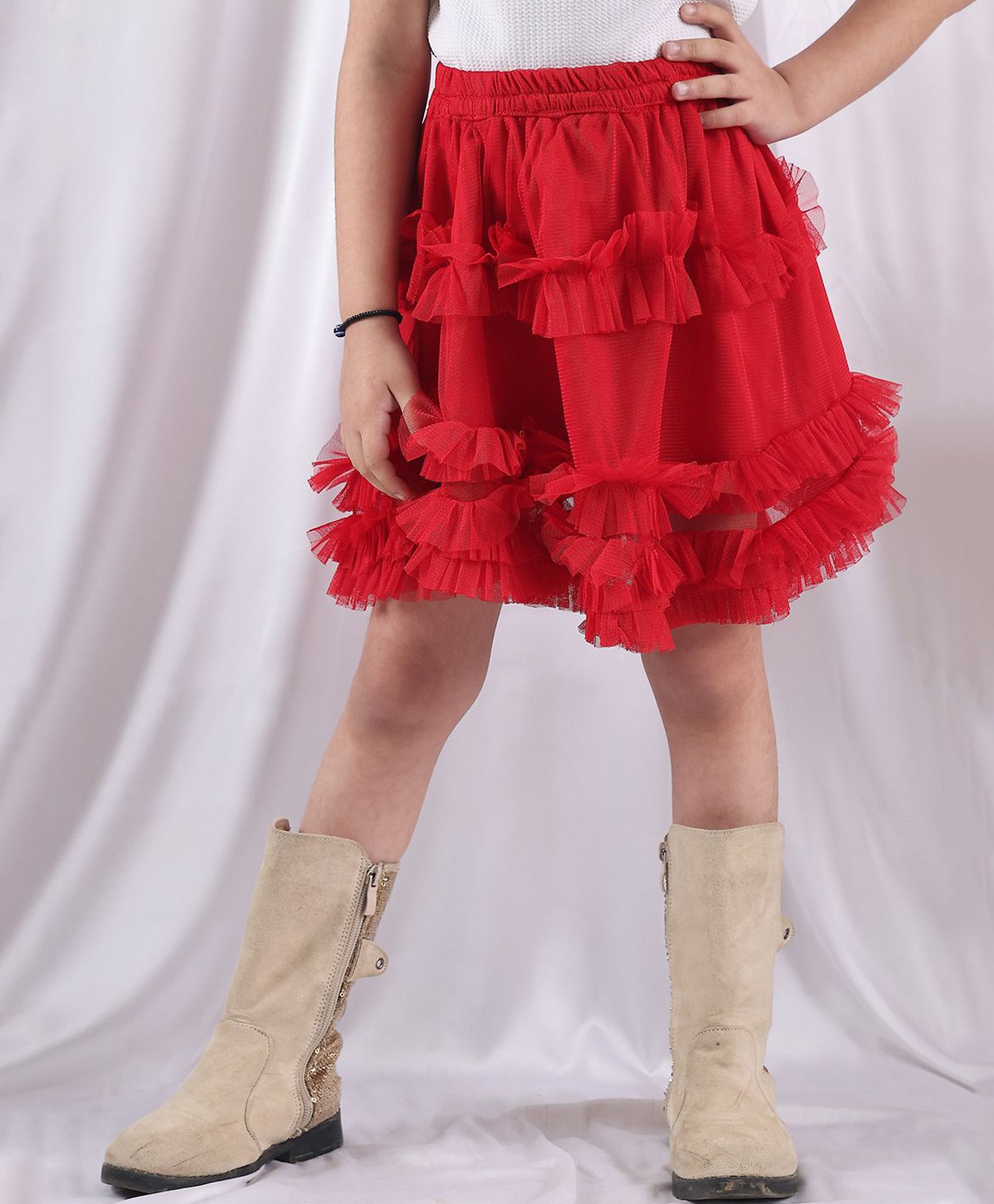 NEUDIS Net Frills Detailed Tiered Skirt - Red-picture-33