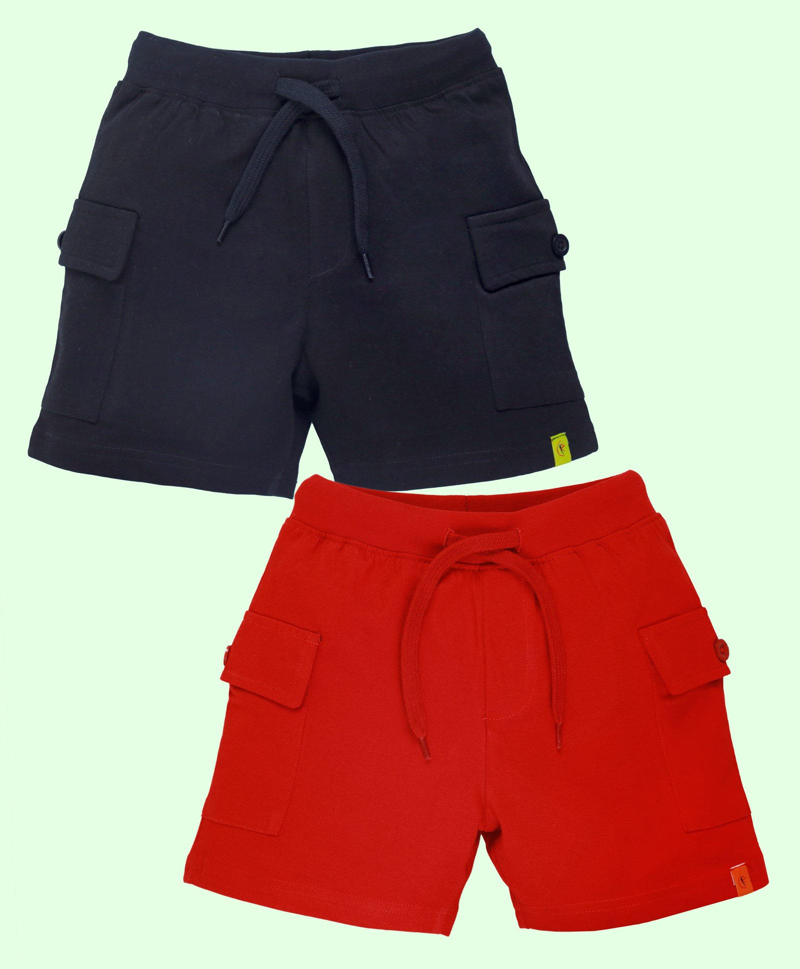 Kiddopanti Cotton Pack Of 2 Solid Cargo Shorts - Black & Red-picture-15