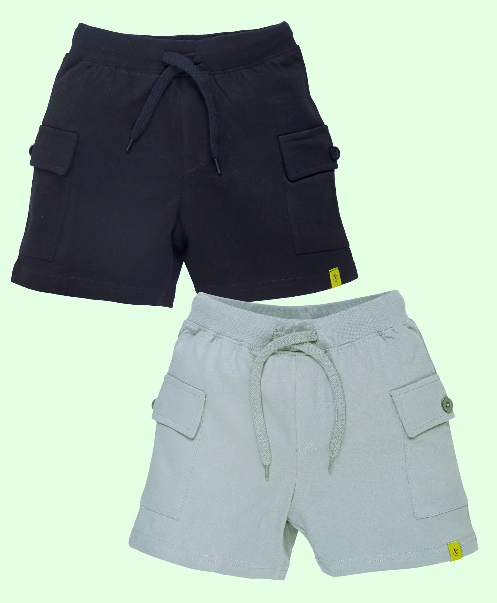 Kiddopanti Cotton Pack Of 2 Solid Cargo Shorts - Black & Steel Grey-image-14
