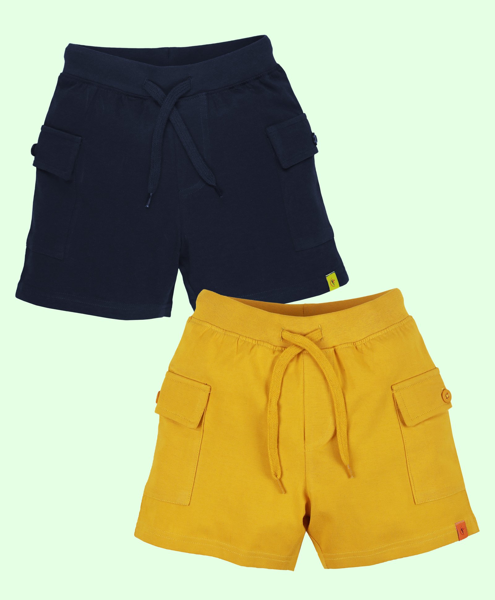 Kiddopanti Pack of 2 Cotton Solid Cargo Shorts - Navy Blue & Mustard-picture-33