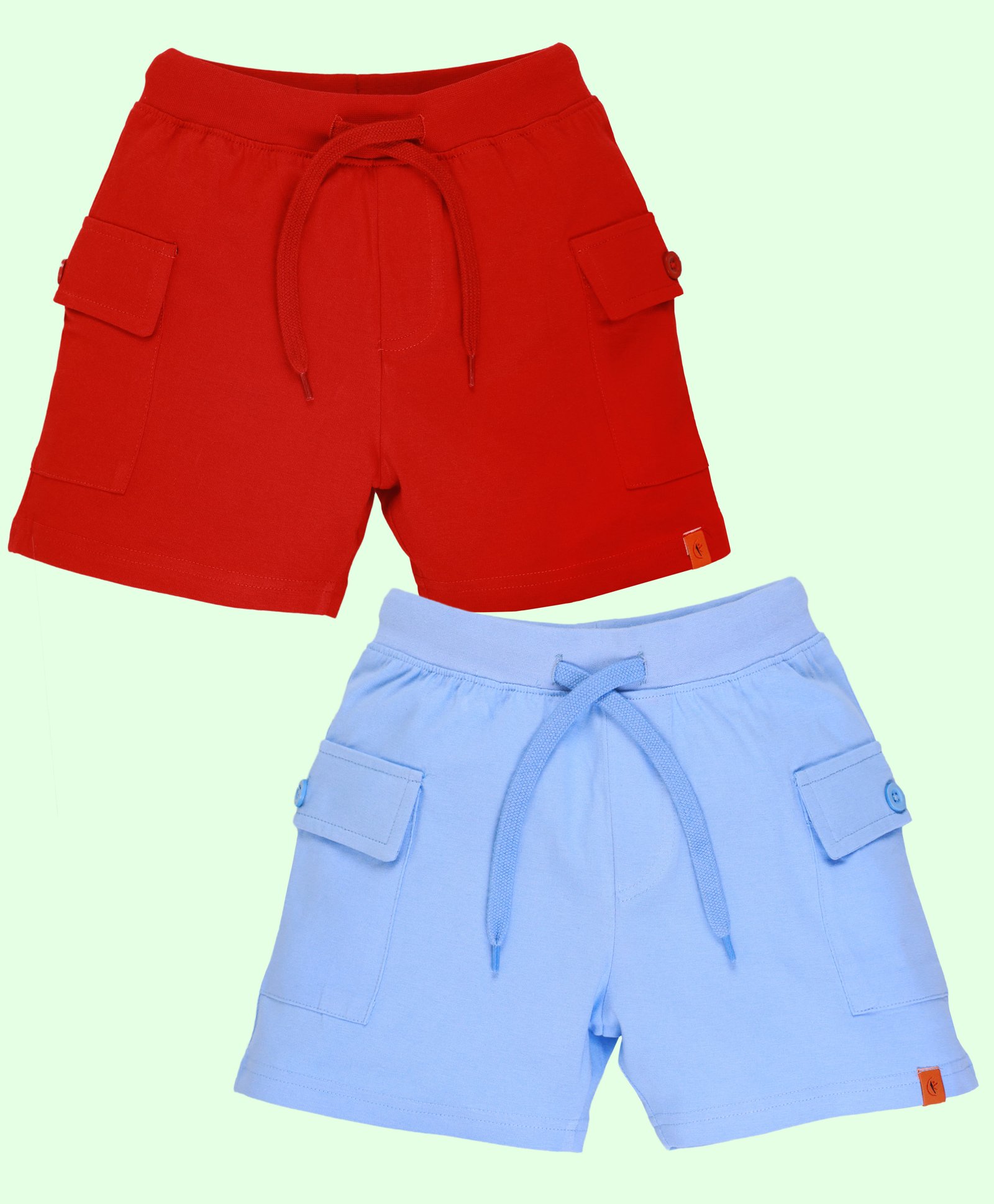Kiddopanti Cotton Pack of 2 Solid Cargo Shorts - Red & Light Blue-image-37
