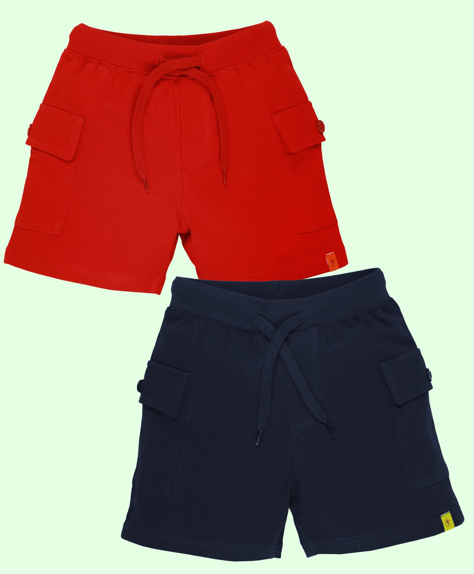 Kiddopanti Cotton Pack of 2 Solid Cargo Shorts - Red & Navy Blue-picture-22