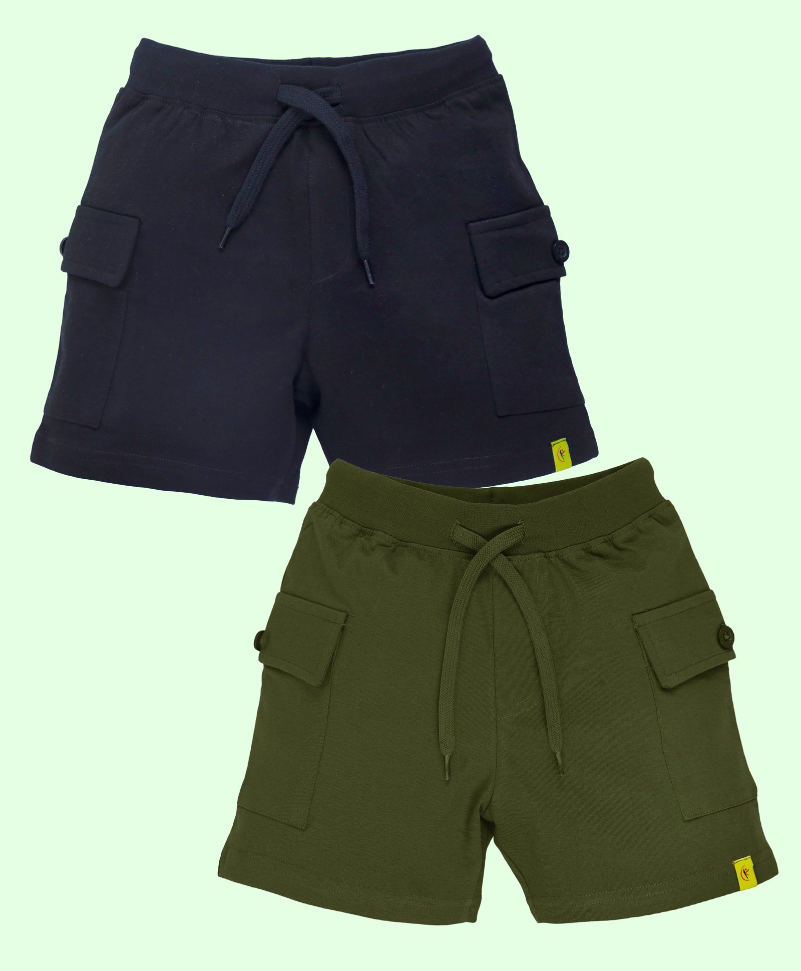 Kiddopanti Cotton Pack Of 2 Solid Cargo Shorts - Black & Military Green-picture-31