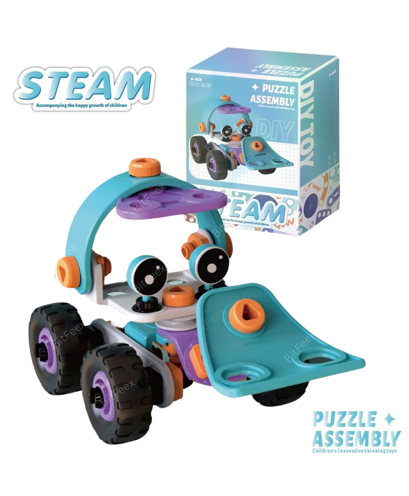 BitFeex Soft Rubber Block Assembly Vehicle Practical Ability Improves Imagination Enhances Creativity Building Blocks for Children Engineering Vehicle Toy DIY Assembled STEM Educational Toy for Toddlers Children-Multicolor-picture-4