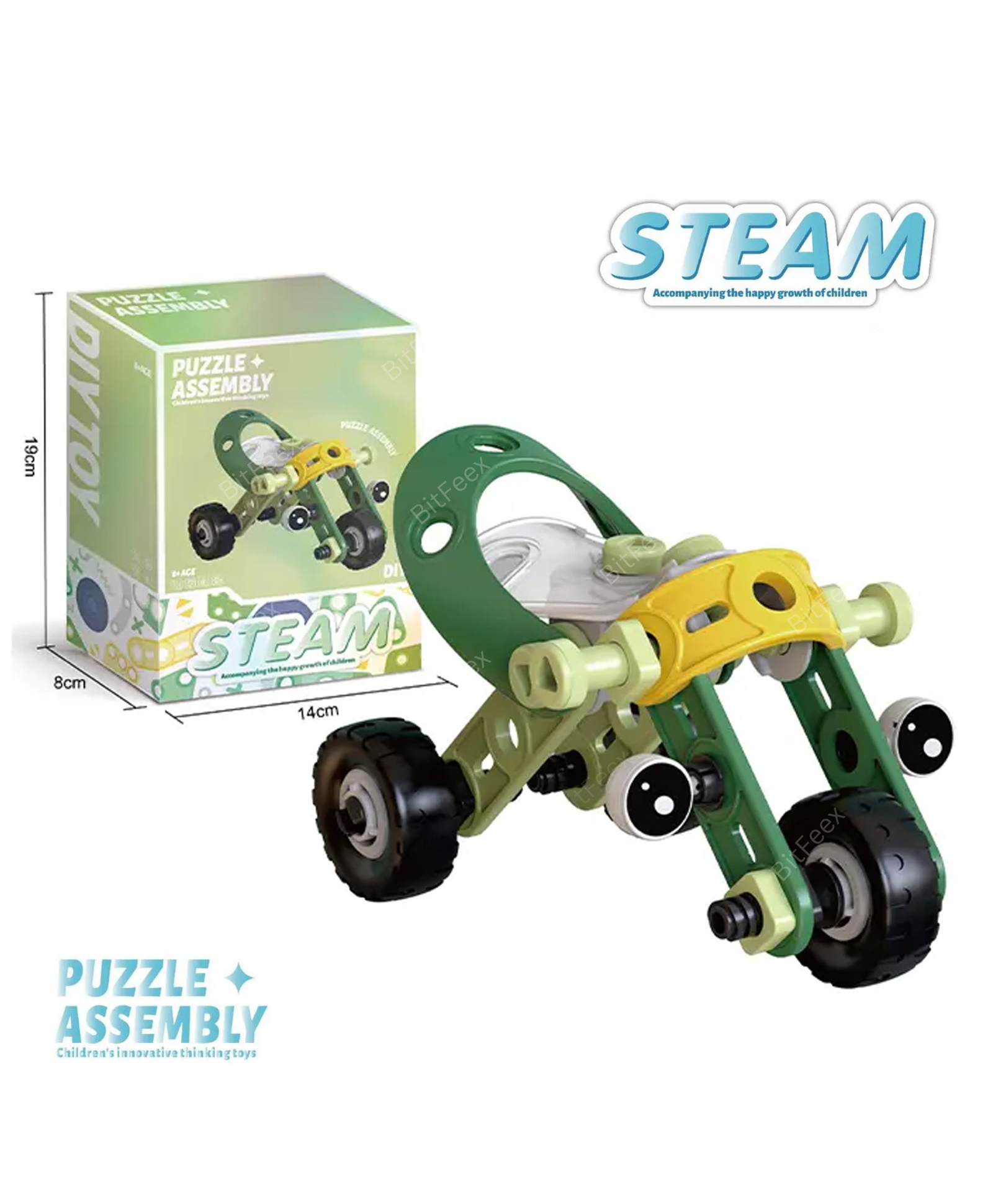 BitFeex Soft Rubber Block Assembly Vehicle Practical Ability Improves Imagination Enhances Creativity Building Blocks for Children Engineering Vehicle Toy DIY Assembled STEM Educational Toy for Toddlers Children-Green-image-25