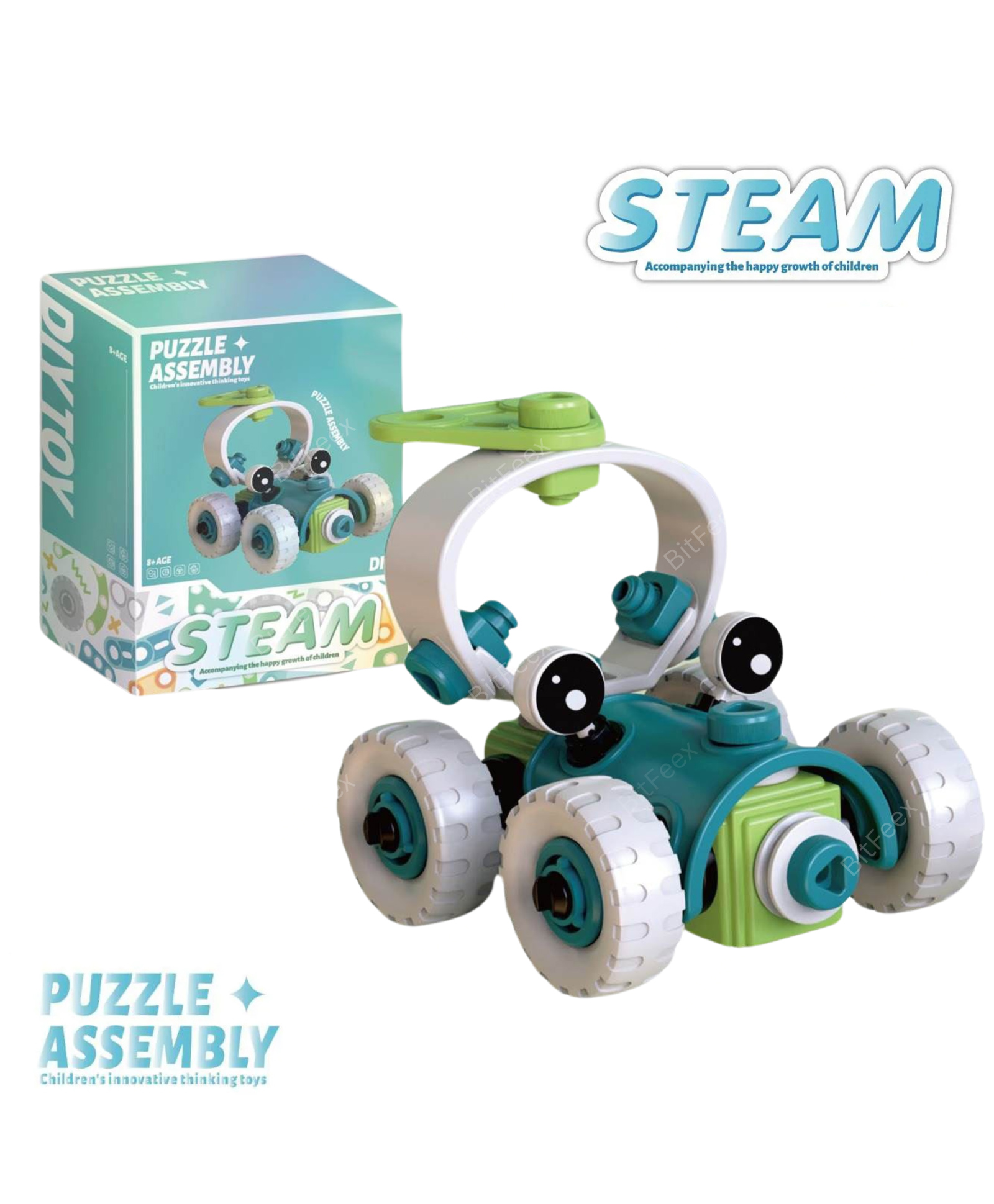 BitFeex Stem Educational DIY Puzzle Toys Building Blocks Vehicle Model Puzzle Toy Bricks Soft Rubber Assembly Building Blocks Car-image-38