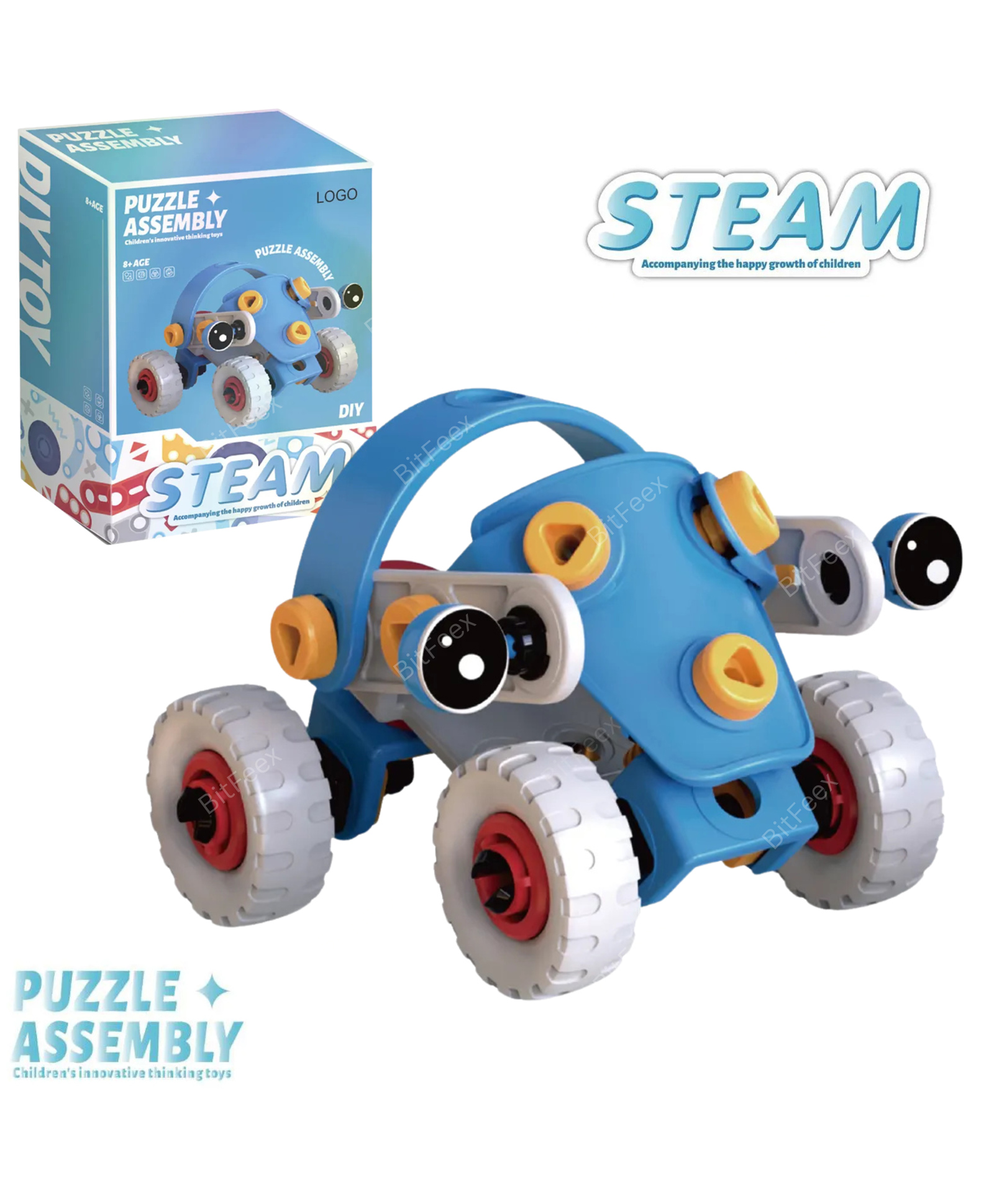 BitFeex Creative Building Blocks for Kids Soft Rubber Puzzle DIY Assembly Truck Bricks Construction Toy Set for Kids- Blue-image-4