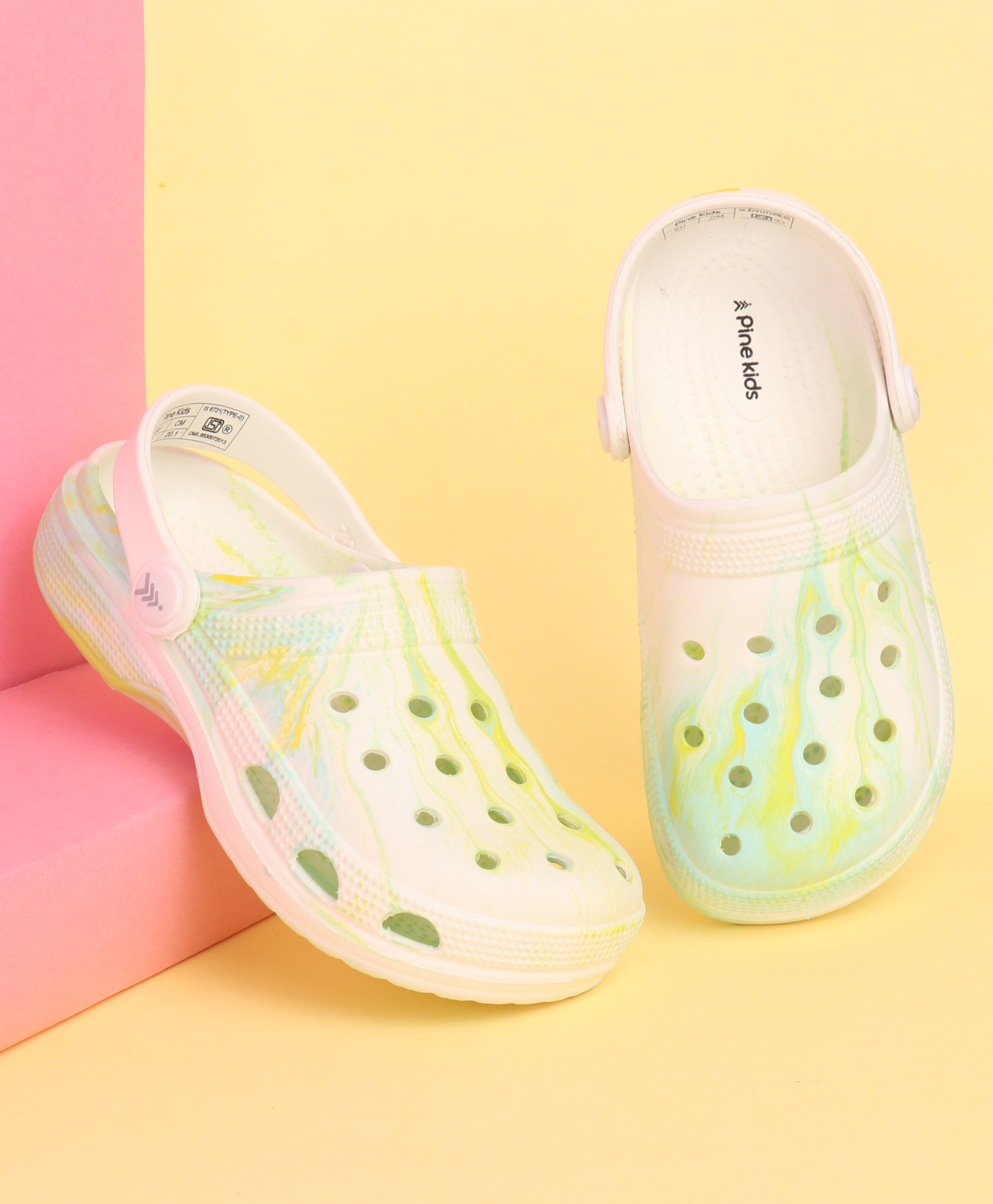 Pine Kids Back Strap Closure Printed Clogs - Light Green-picture-36