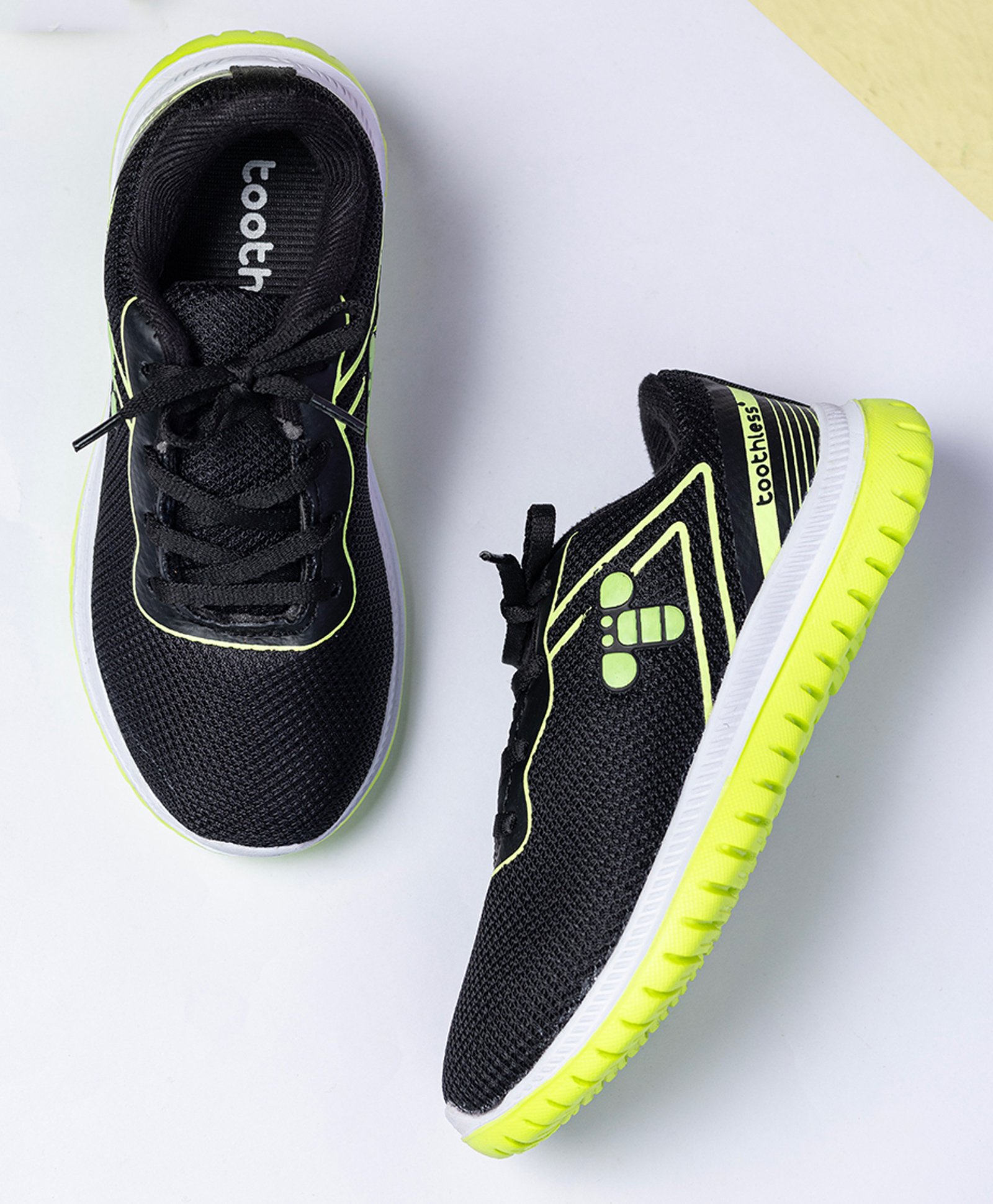Toothless Mesh Detailed & Colour Blocked Shoes - Black & Neon-image-40