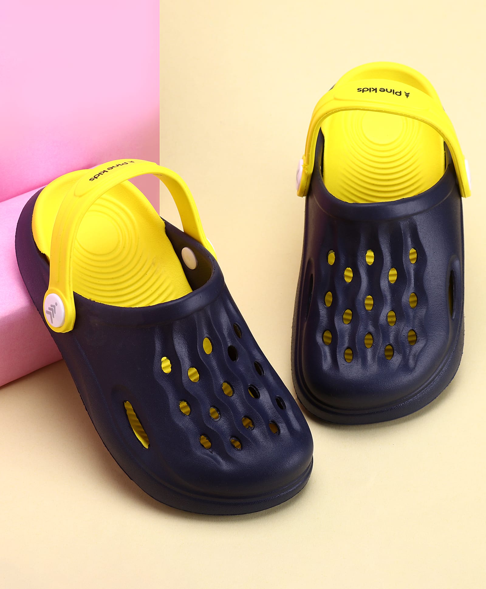 Pine Kids Clogs with Back Strap - Navy Blue & Yellow-image-44