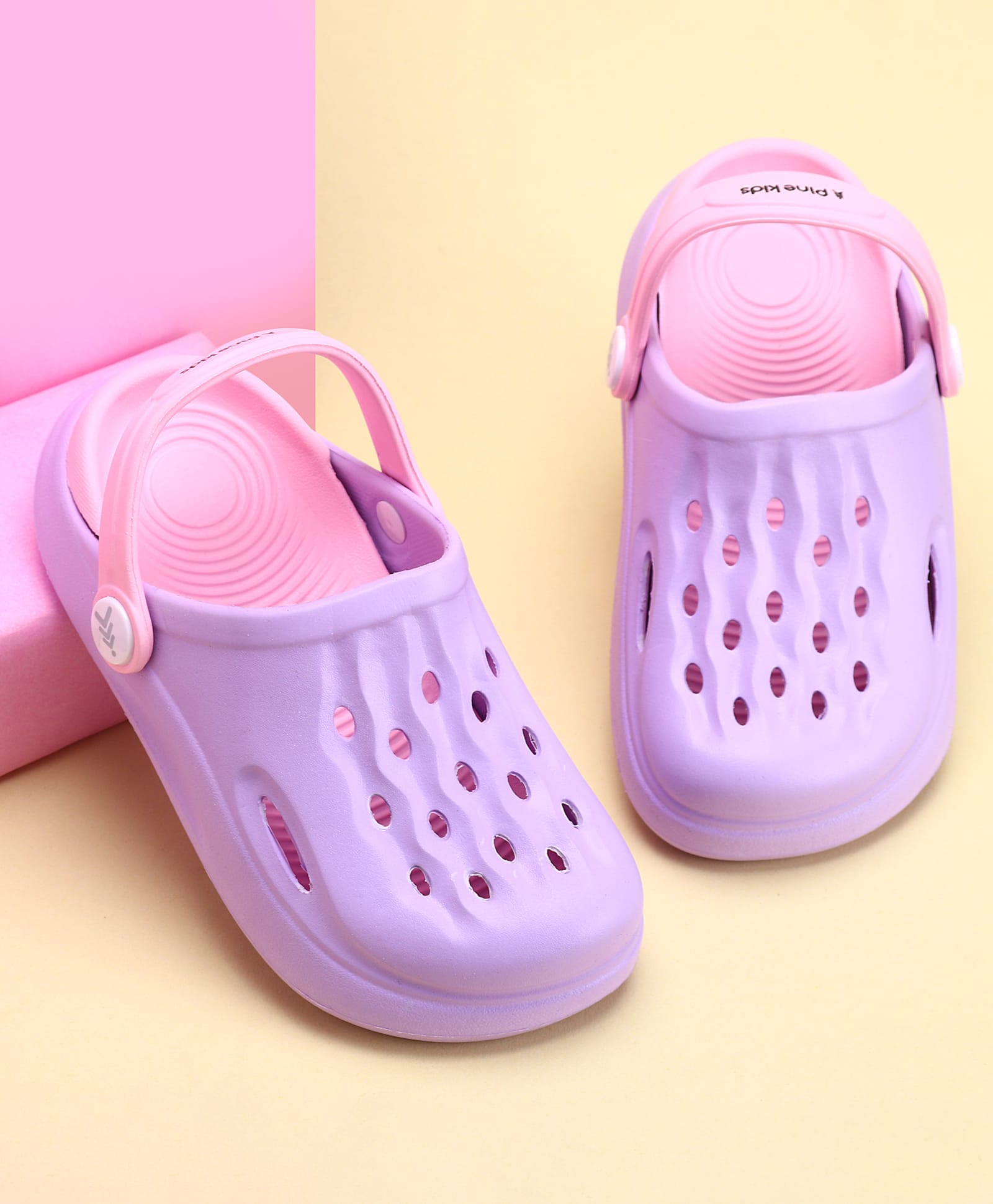 Pine Kids Clogs with Back Strap - Purple & Pink