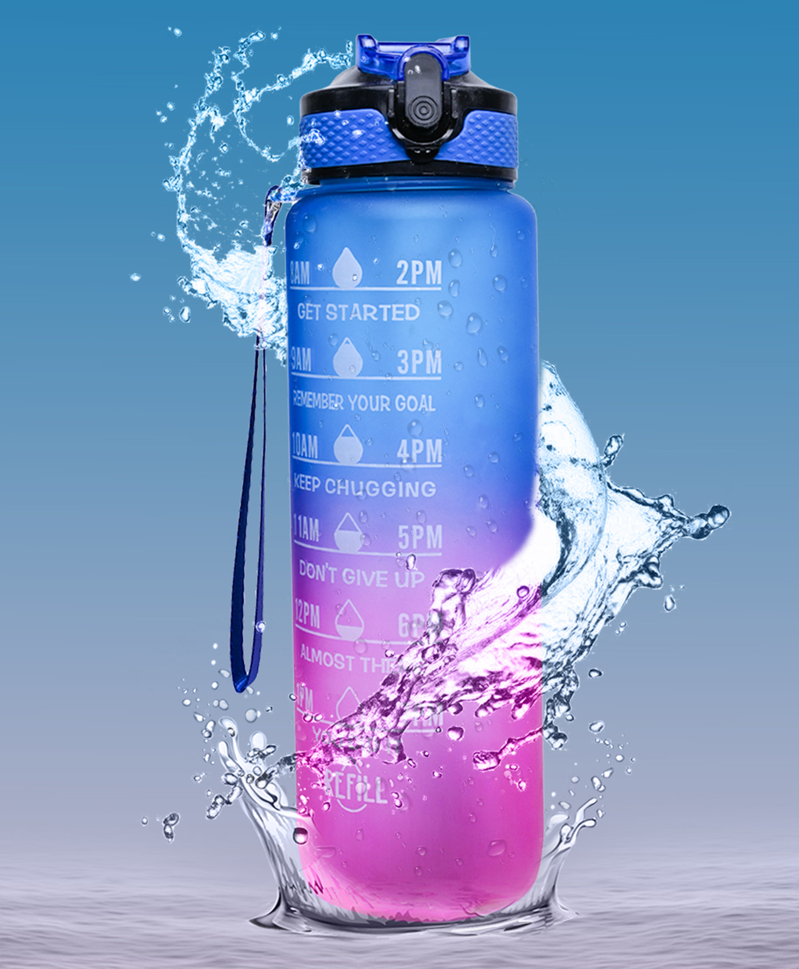 Voncasa Motivational Sipper Water Bottle with Time & Level Marker, Blue Purple, 1 Liter-image-18