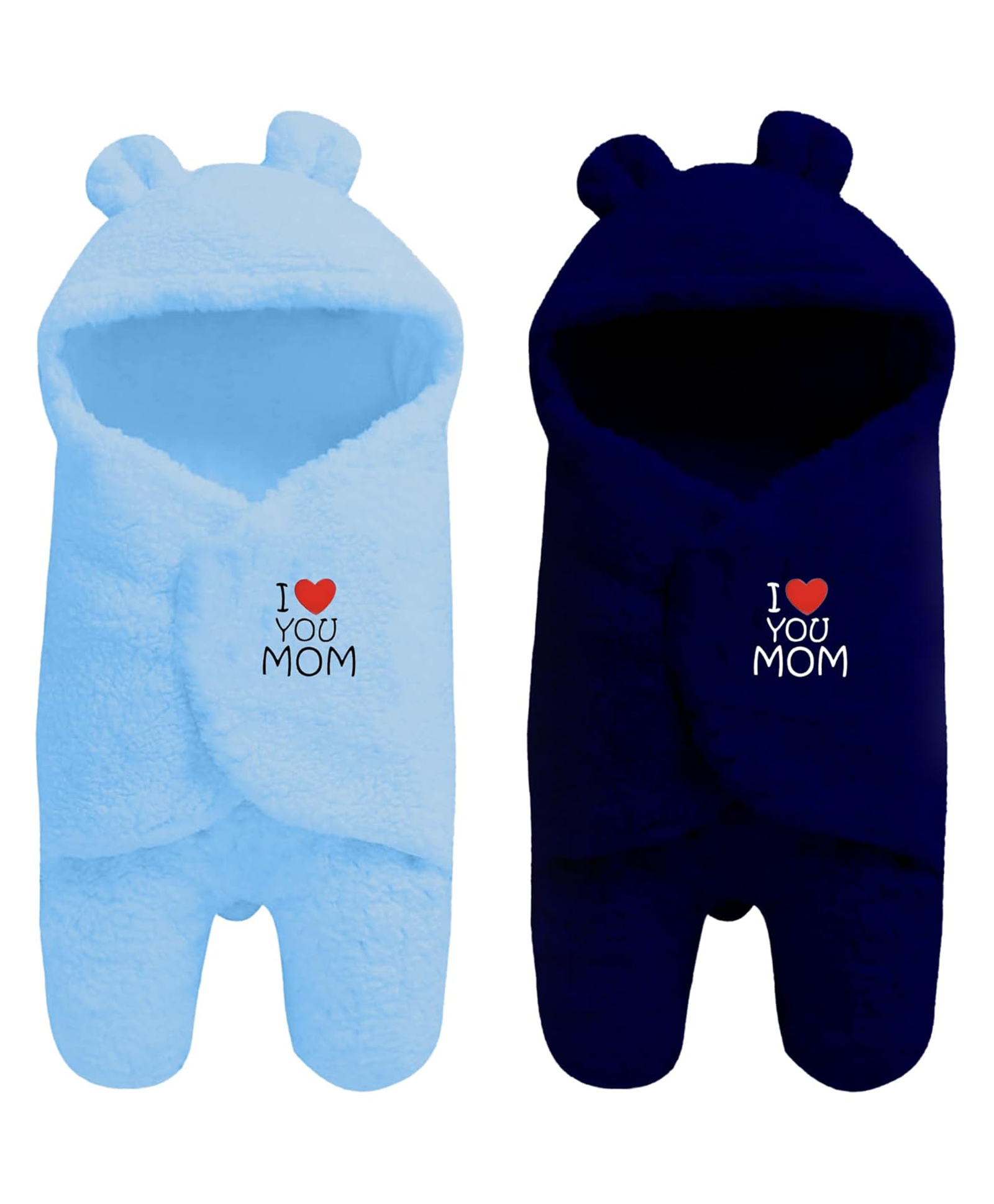 OYO BABY Newborn Hooded Baby Blanket Combo with Embroidery | Blue + Dark Blue | Size - 70 x 70 cm-image-26