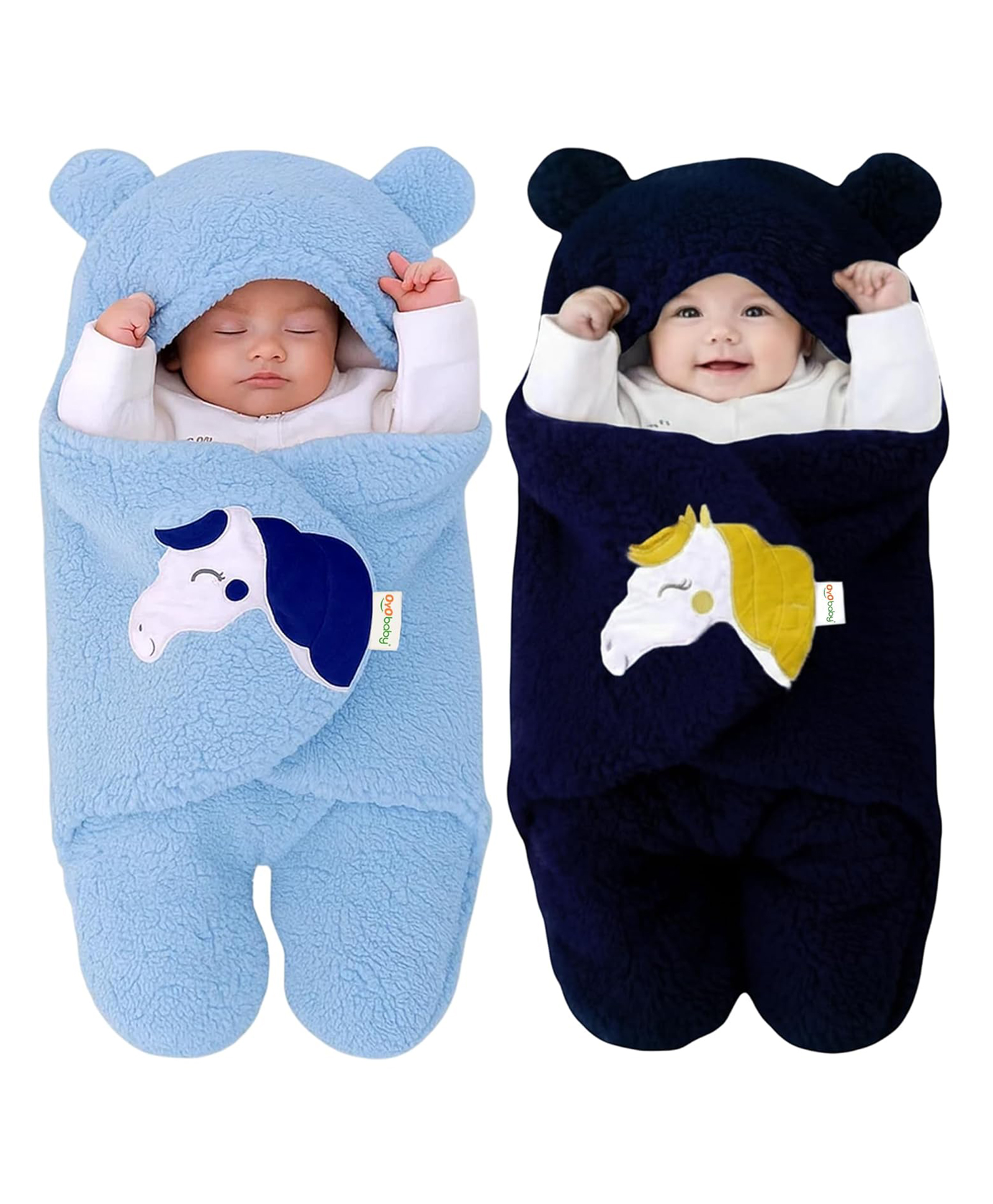 OYO BABY Fleece Lightweight Baby Blankets for New Born Combo of Hooded Super soft Wearable Unicorn | Blue + Dark Blue | Size - 70 x 70 cm-picture-12
