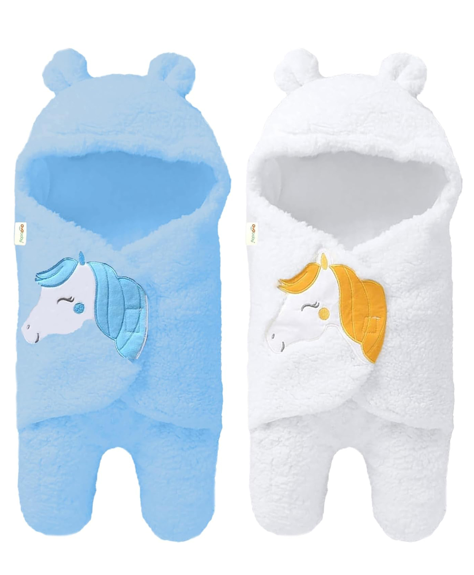 OYO BABY Fleece Lightweight Baby Blankets for New Born Combo of Hooded Super soft Wearable Unicorn Wrapper (Blue + White ), Size - 70 x 70 cm-picture-15