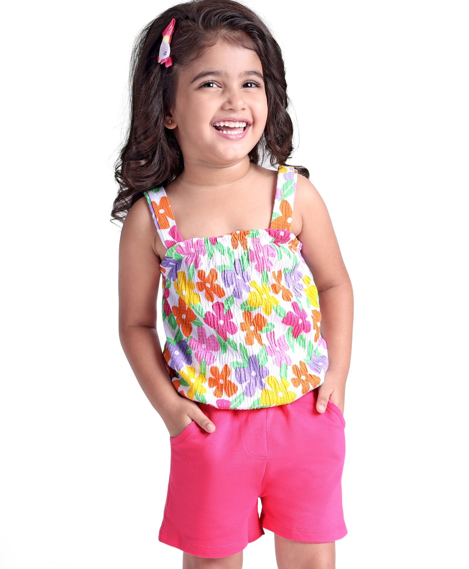 Babyhug Single Jersey Knit Sleeveless Top & Shorts with Floral Print - Pink-image-34