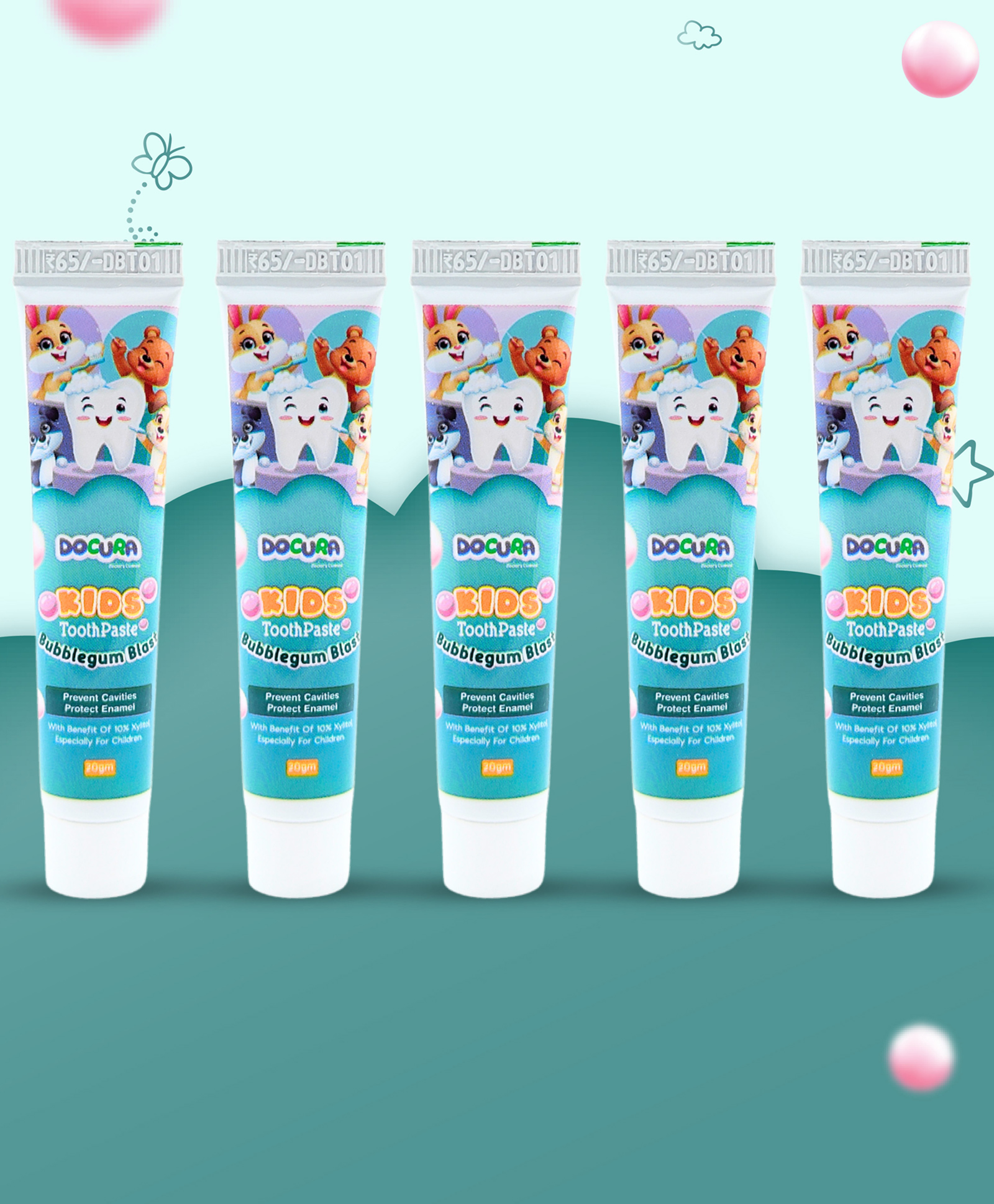 Docura Kids Toothpaste for 2 years and above - Bubblegum Flavor | 10% Xylitol for Stronger Teeth & Cavity Protection Pack of 5 - 20 g-image-36