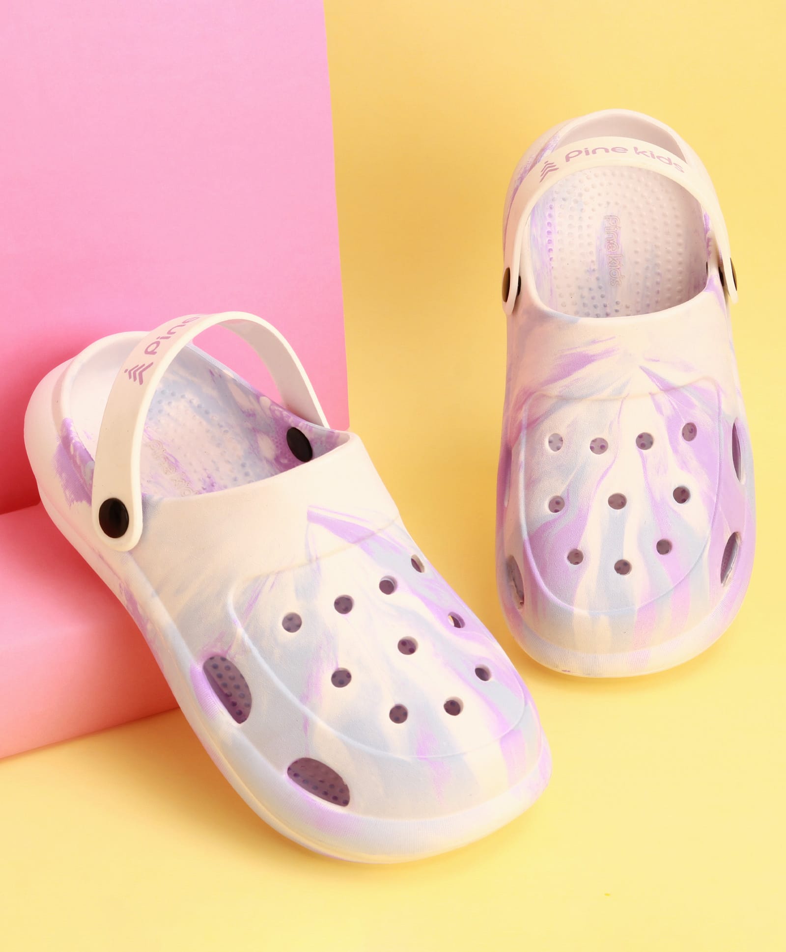Pine Kids Backstrap Closure Marble Printed Clogs - Purple-picture-22