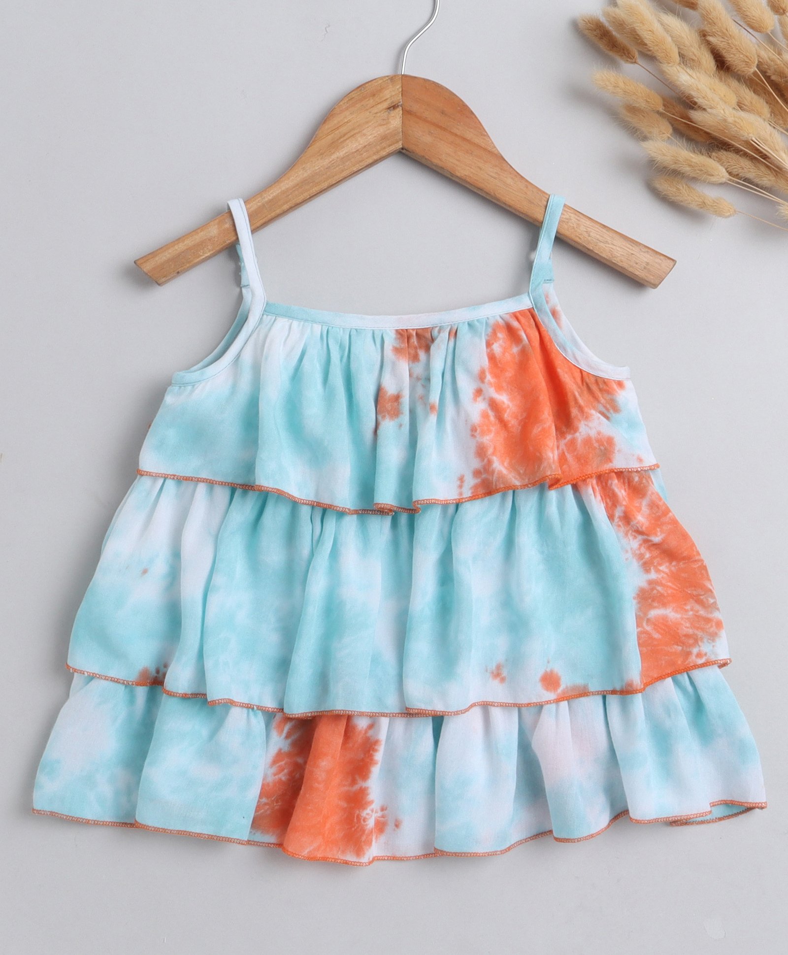 The Magic Wand Rayon Sleeveless Tie Dye Layered Top - Blue & Orange-picture-19