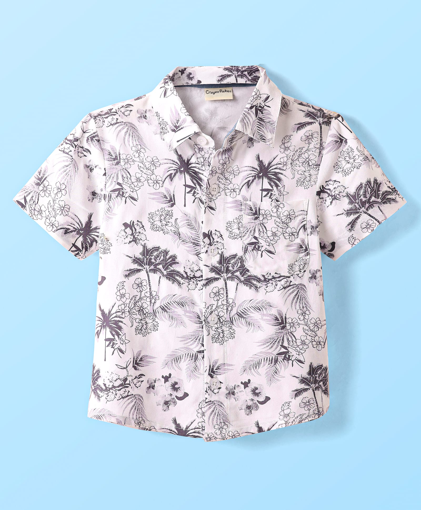 CrayonFlakes Rayon Half Sleeves Floral & Palm Tree Printed Shirt - Off White-picture-11
