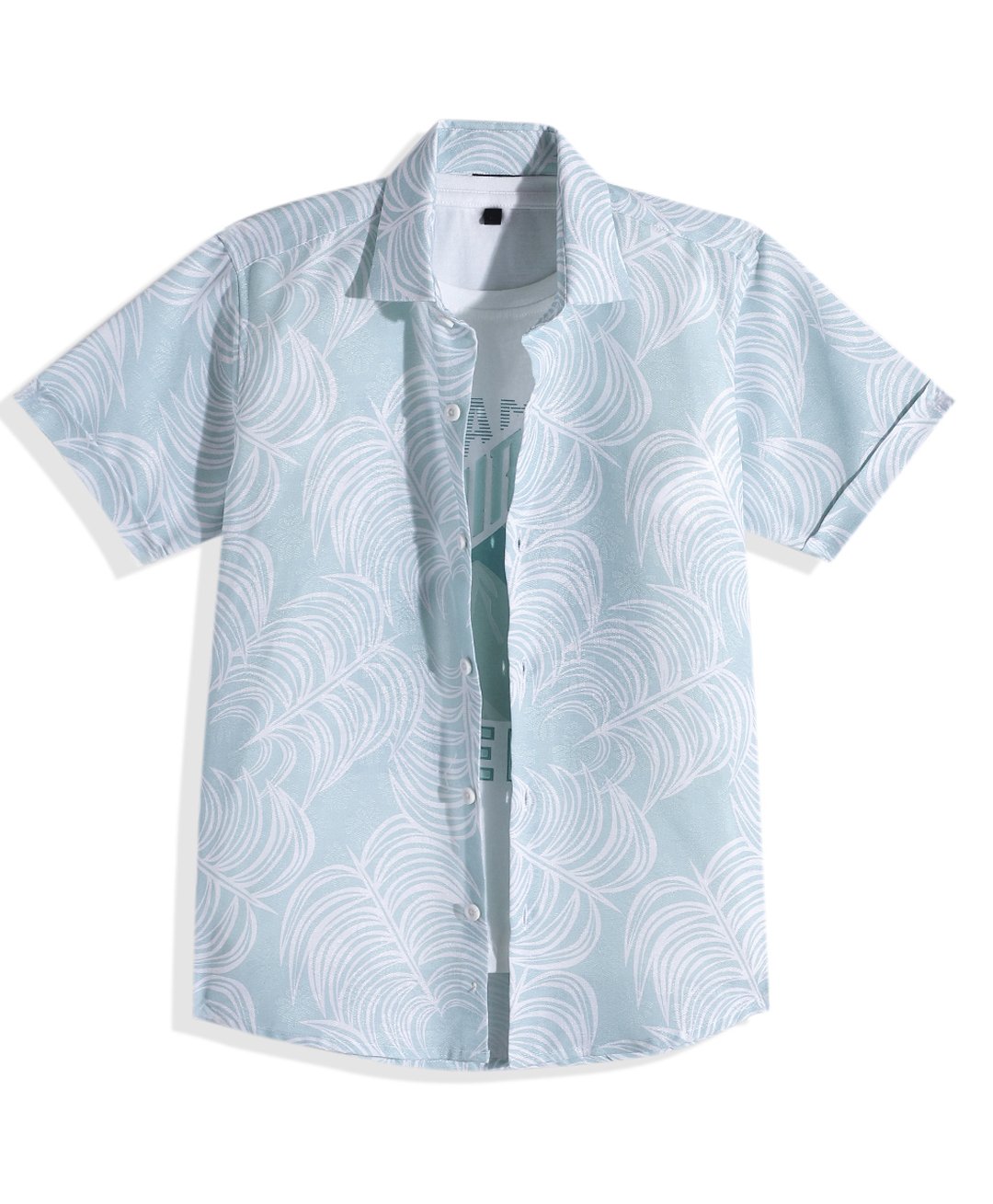 Charchit Cotton Blend Woven Half Sleeves Leaves Printed Shirt & Tee - Blue-image-11