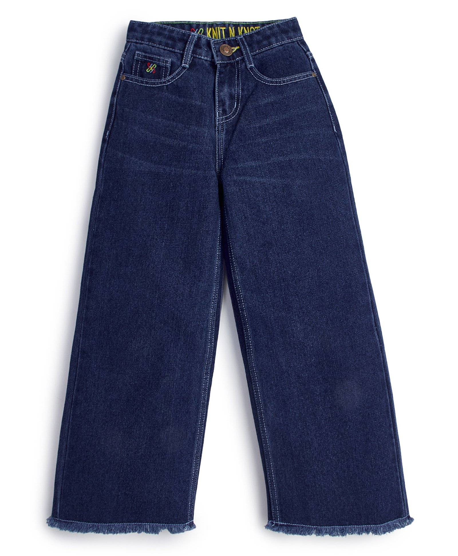 Knit N Knot Denim High Waist Solid Wide Legged Jeans - Indigo Blue-picture-28