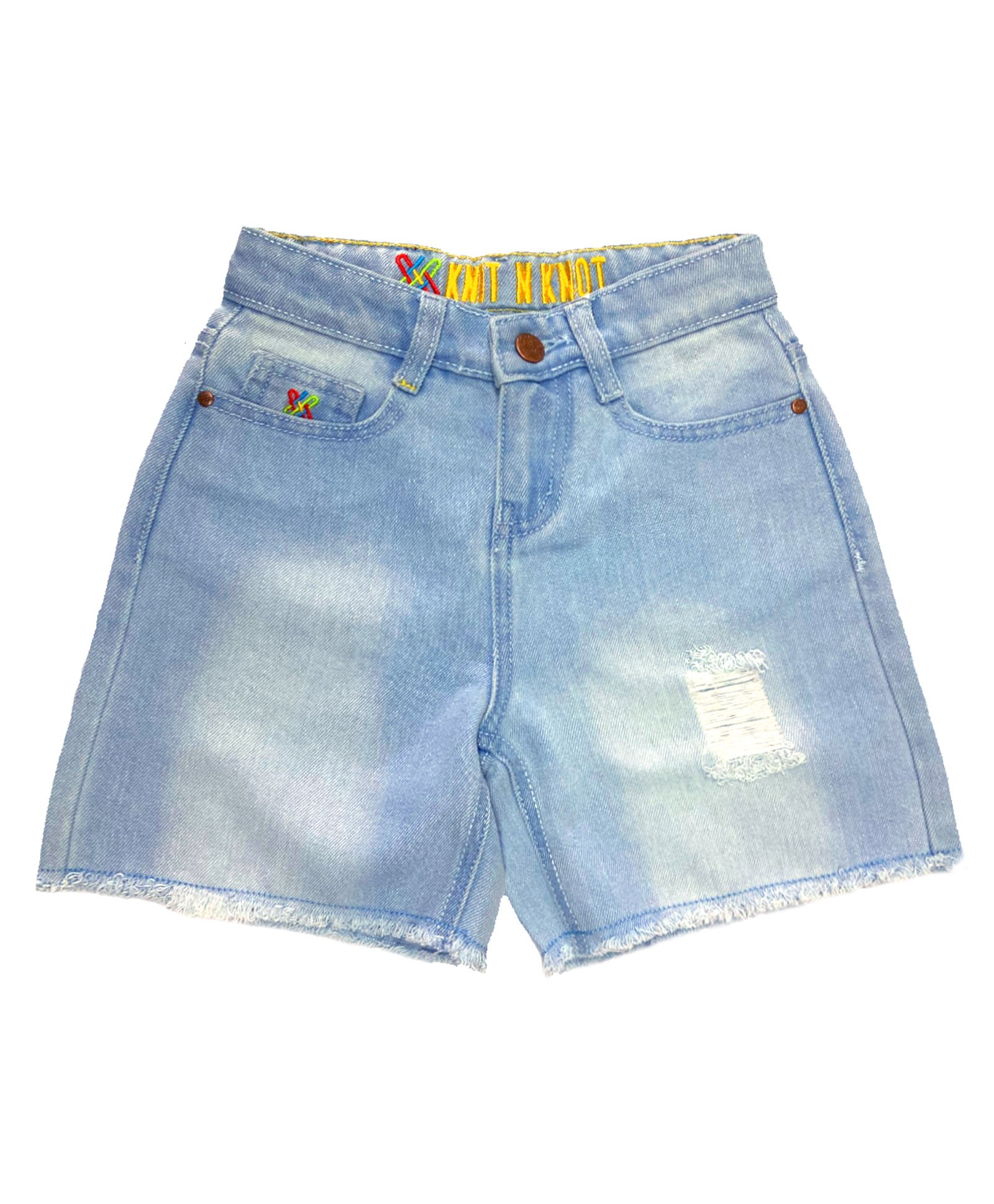 Knit N Knot Denim Mild Washed Distressed Shorts - Light Blue-picture-23