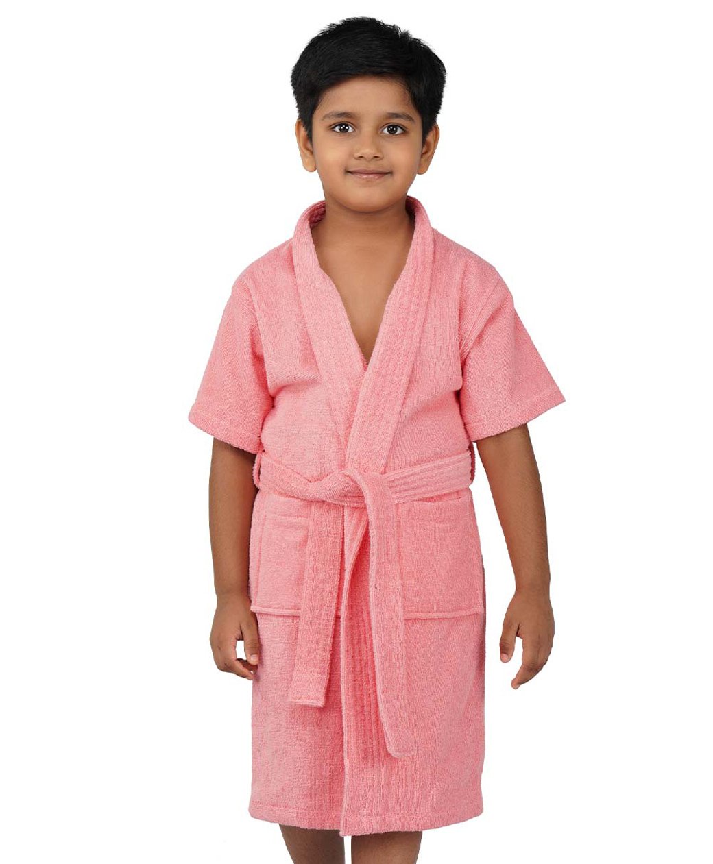 Rangoli Mini Noble Cotton Full Sleeves Solid Ultra Soft Bathrobe With Attached Adjustable Belt - Peach-picture-14